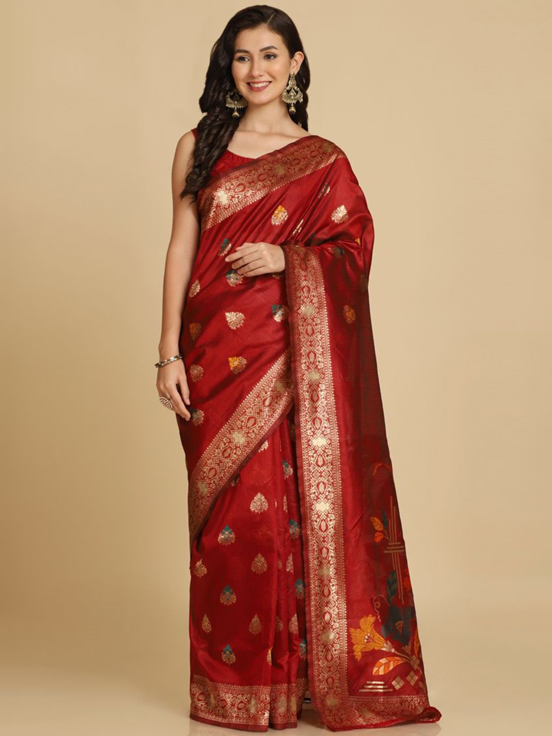 

ASISA Woven Design Zari Saree, Red