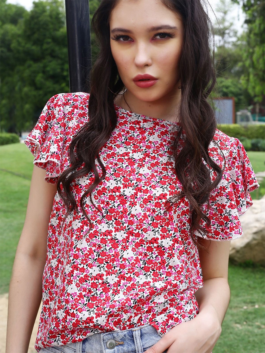

Sera Women Floral Printed Round Neck Top, Fuchsia