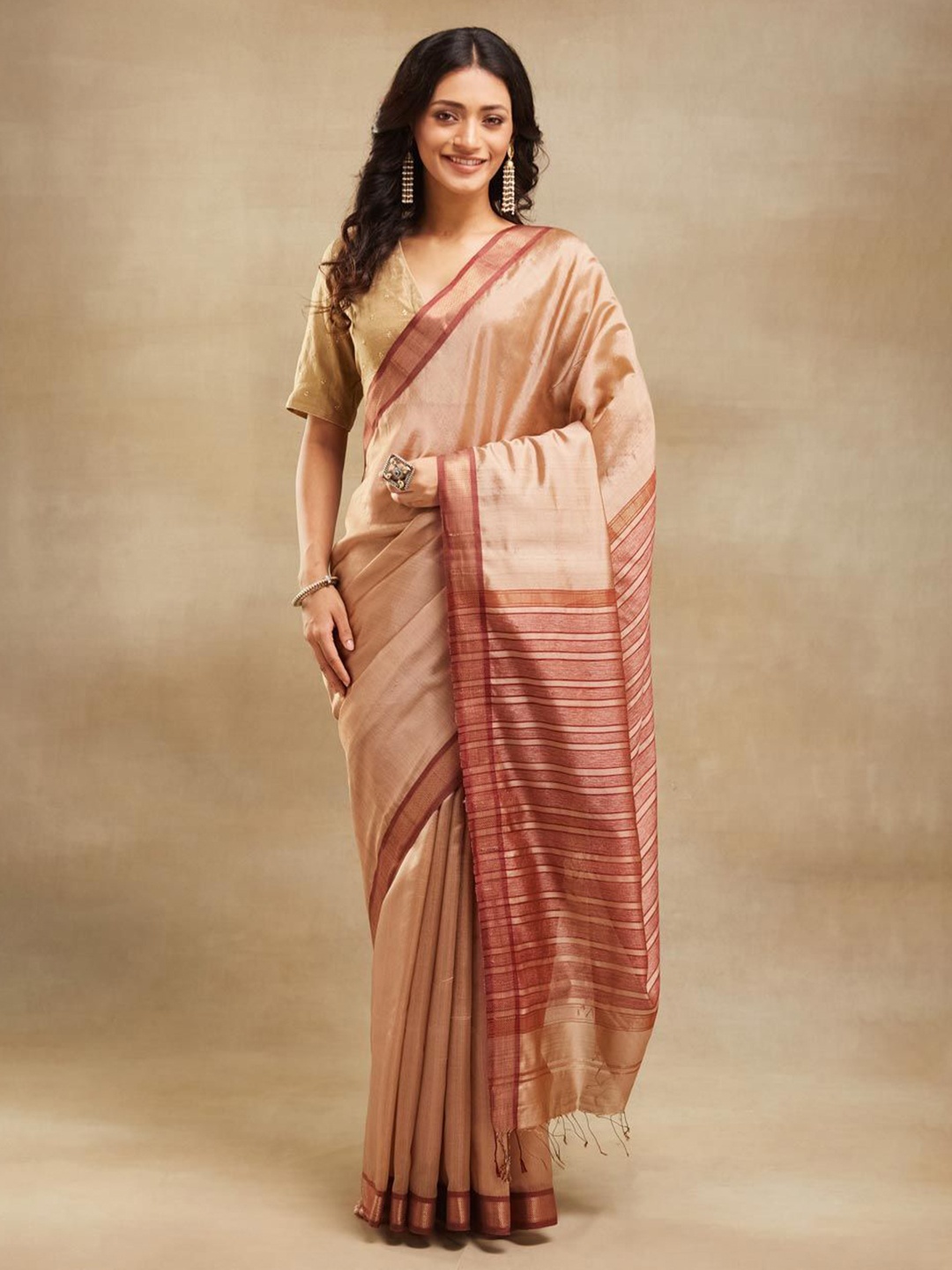 

Fabindia Woven Design Zari Maheshwari Saree, Beige