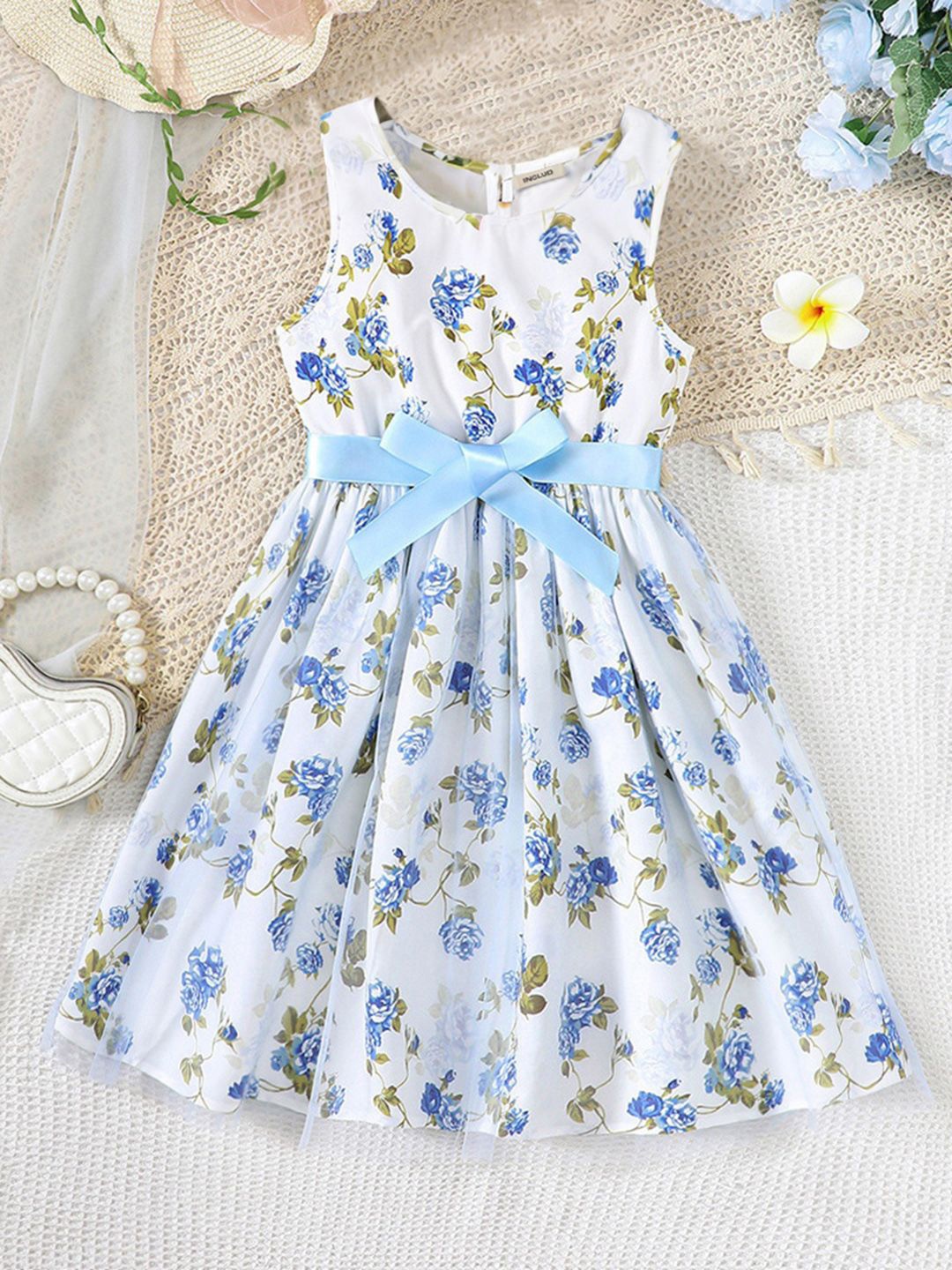 

INCLUD Girls Floral Printed Fit & Flare Dress, White