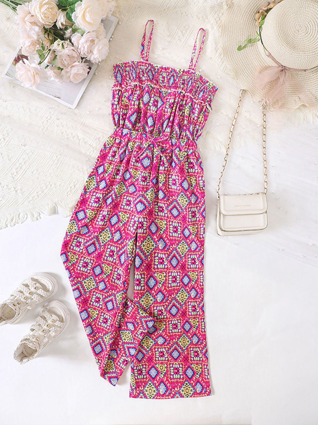 

INCLUD Girls Printed Basic Jumpsuit, Pink