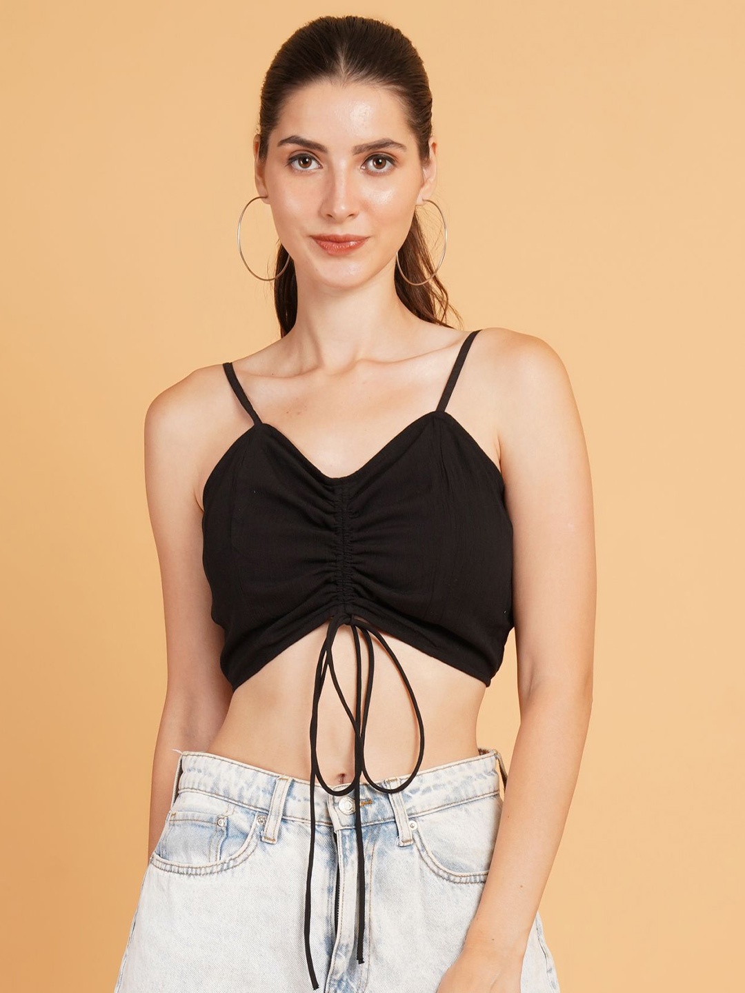 

IX IMPRESSION Crepe Bralette Crop Top, Black