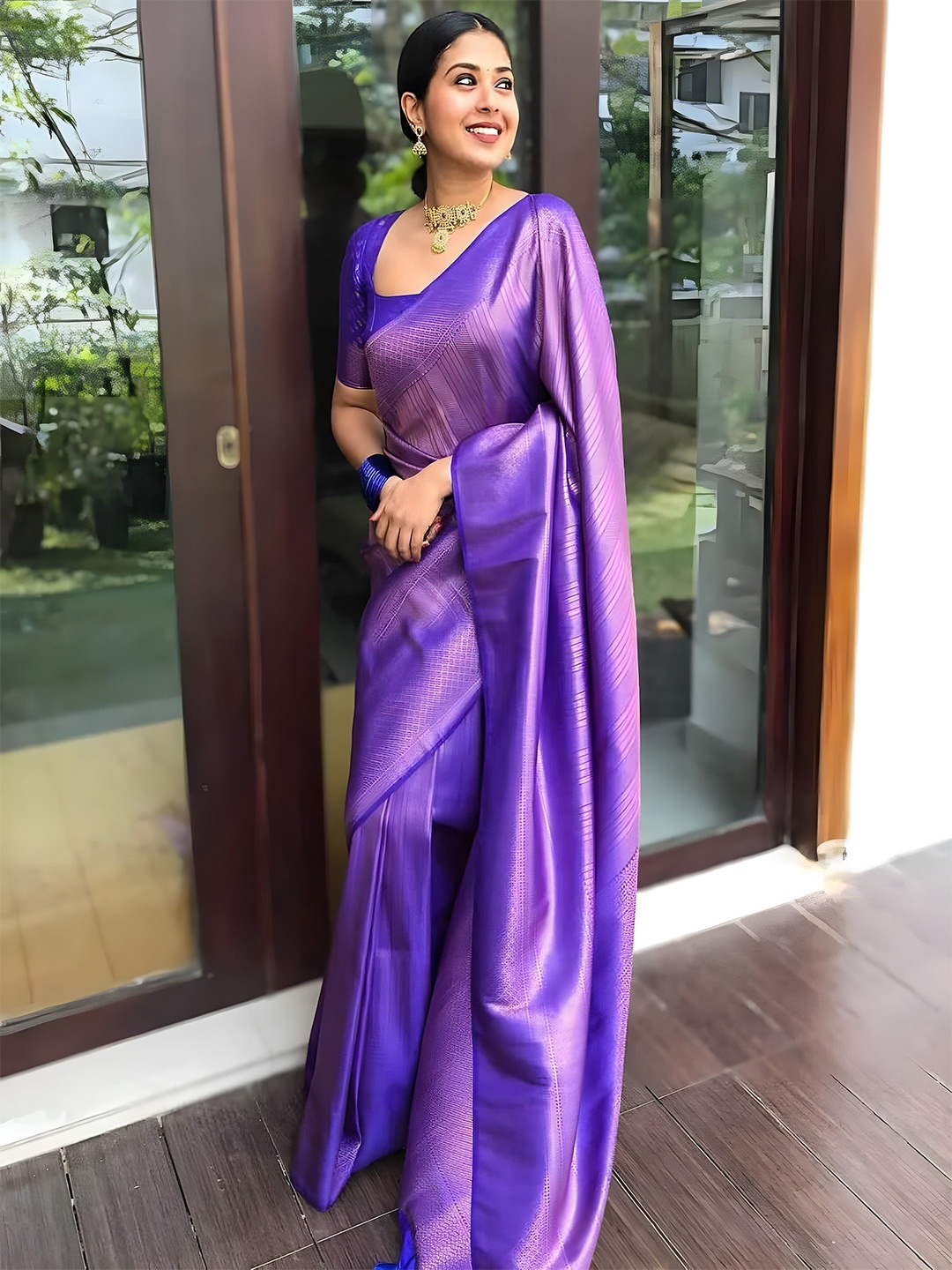 

Anouk Woven Design Zari Kanjeevaram Saree, Blue