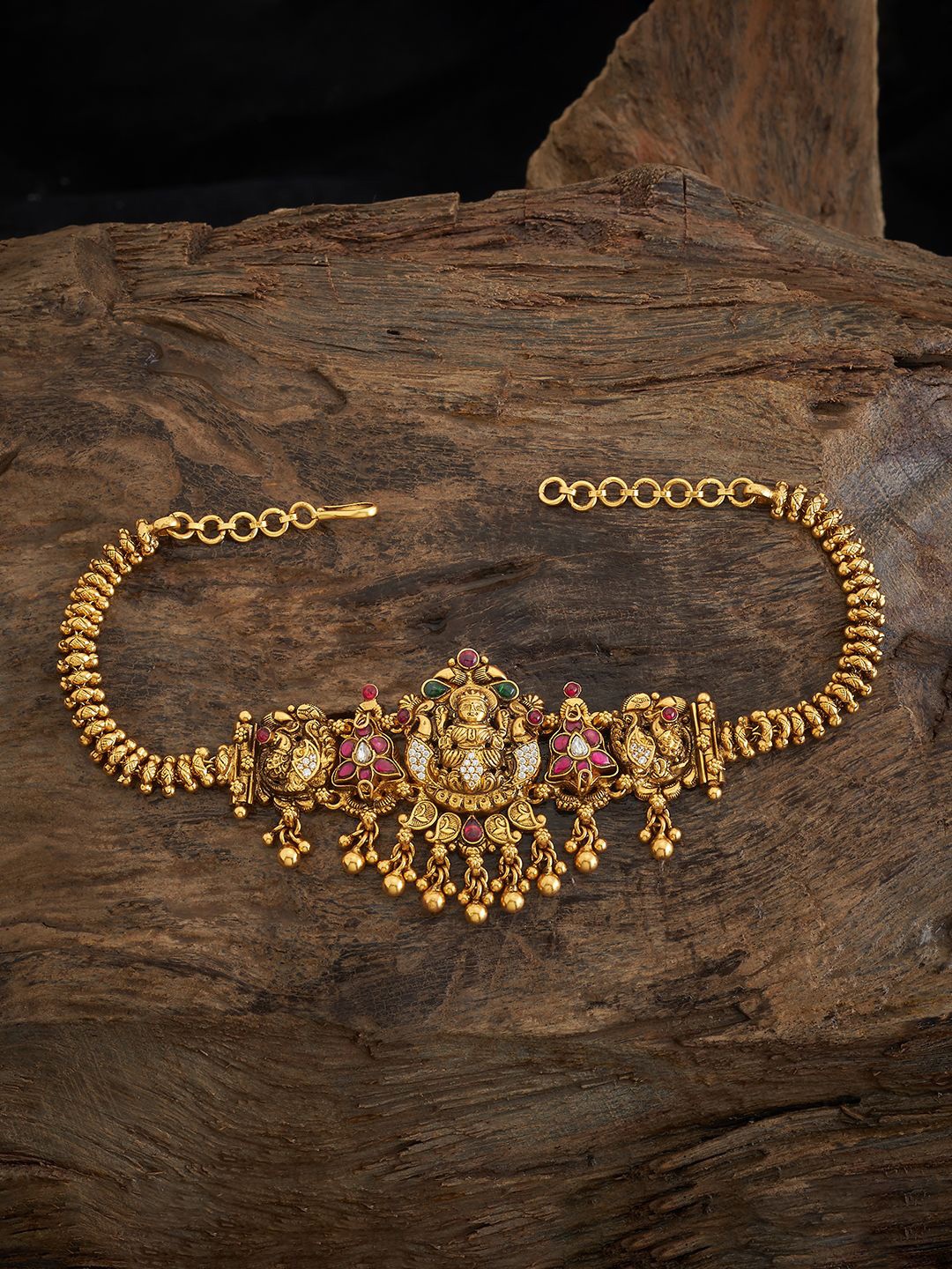 

Kushal's Fashion Jewellery 92.5 Pure Silver Temple Gold-Plated Armlet Bracelet