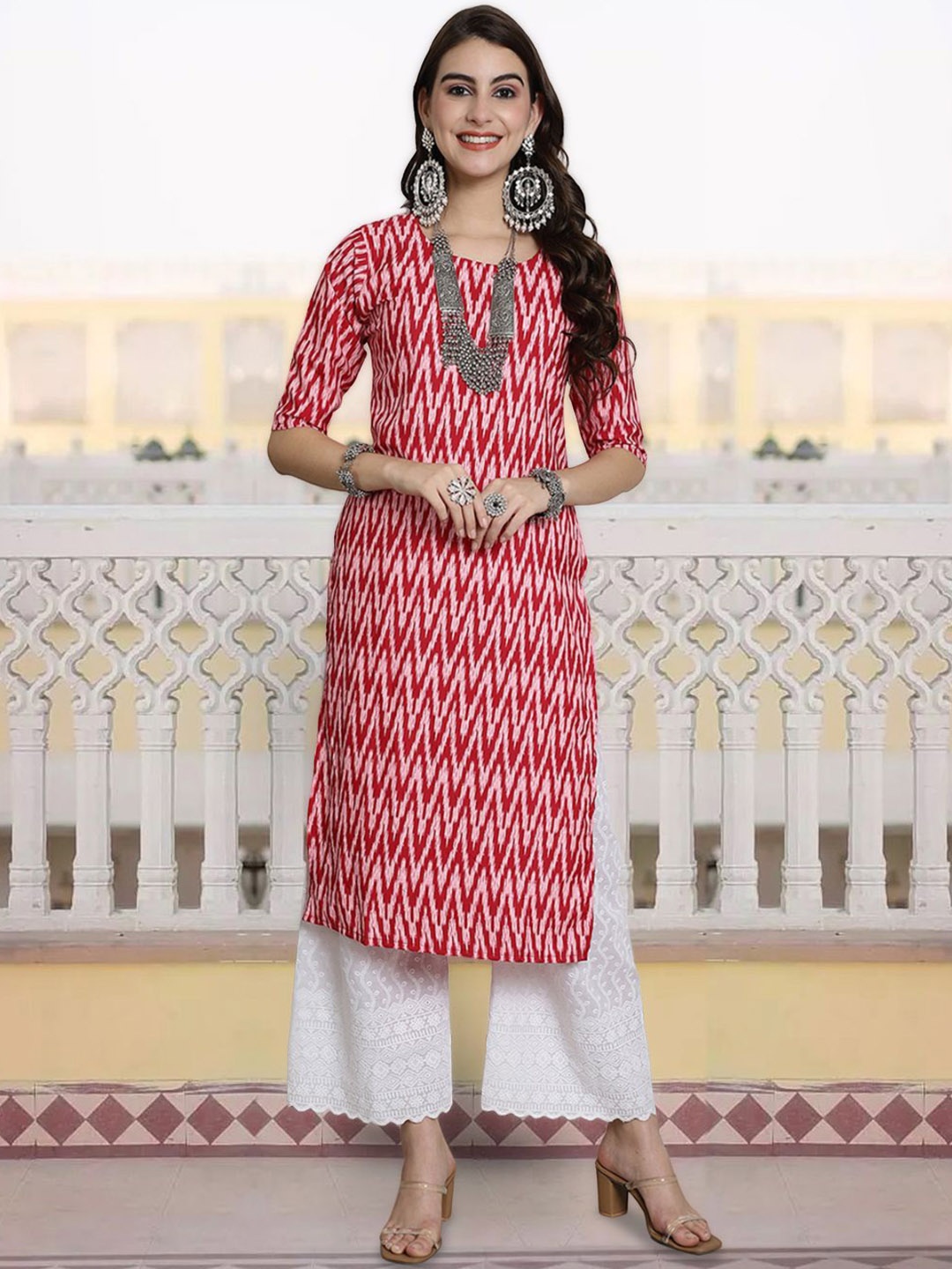 

7Threads Women Ethnic Motifs Printed Keyhole Neck Sequinned Floral Crepe Kurta, Multi
