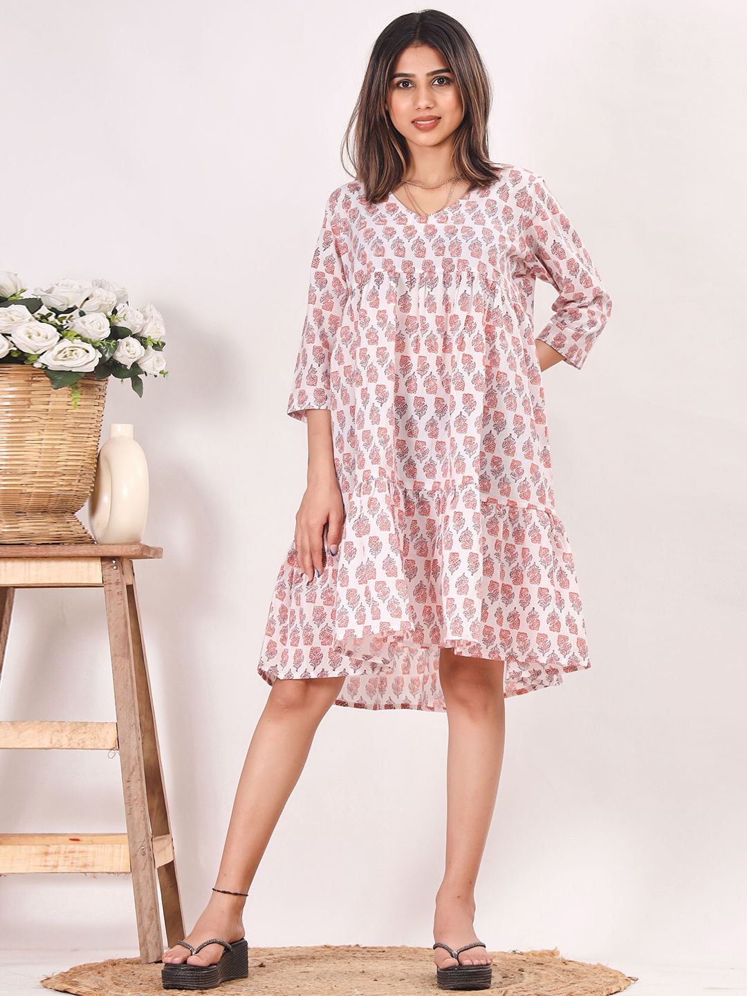 

SIDDHO HUM Women Floral Printed A-Line Dress, White