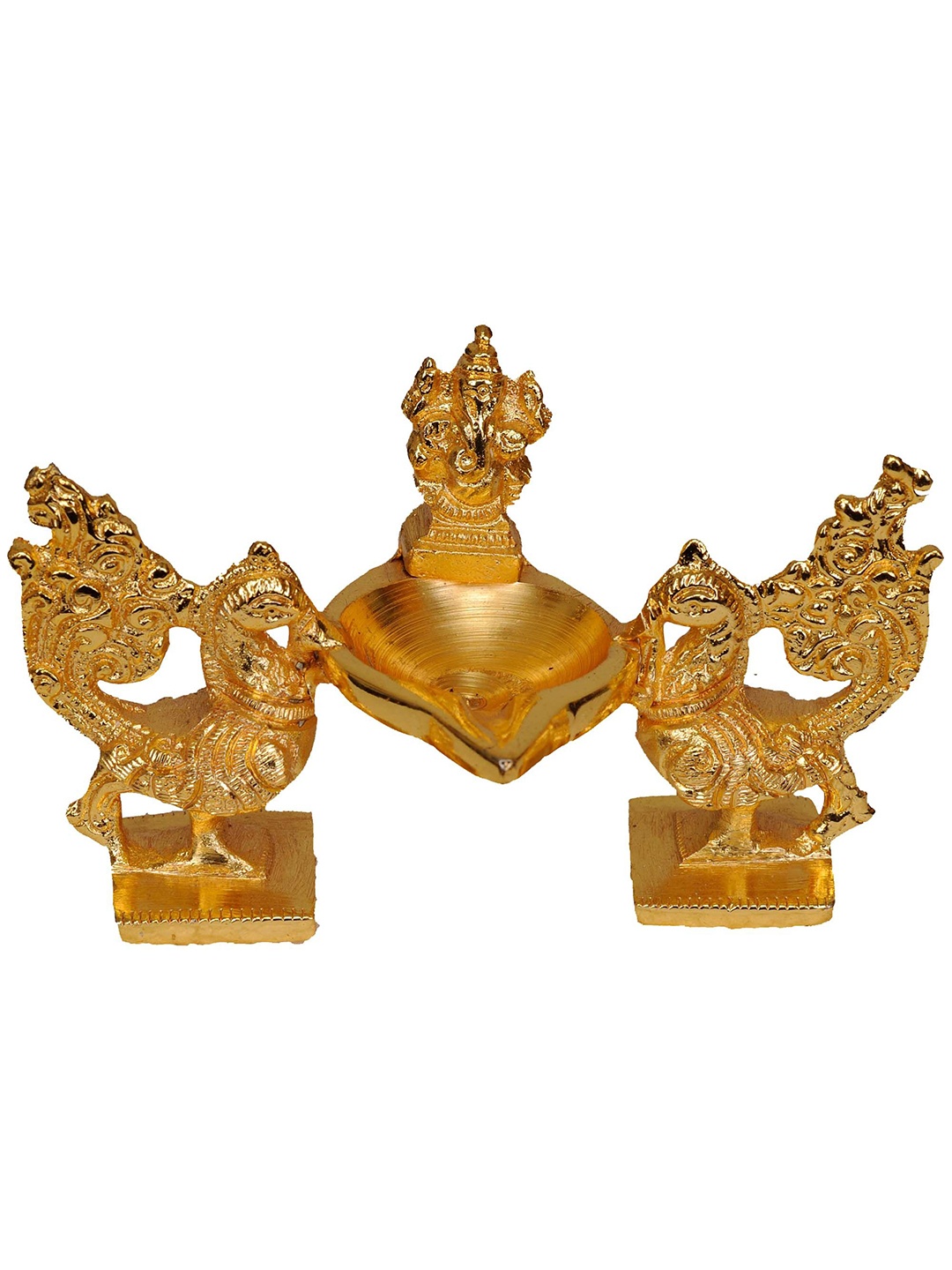 

Exotic India 4" Brass Lord Ganesha Peacock Lamp, Gold