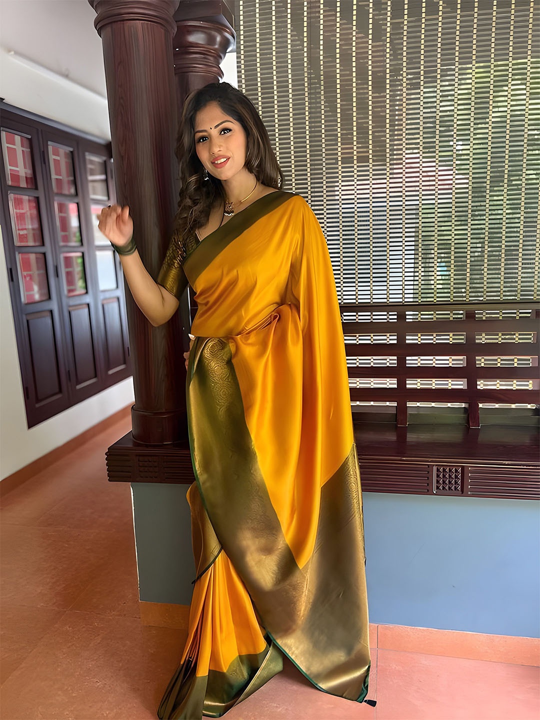 

Anouk Woven Design Zari Kanjeevaram Saree, Gold