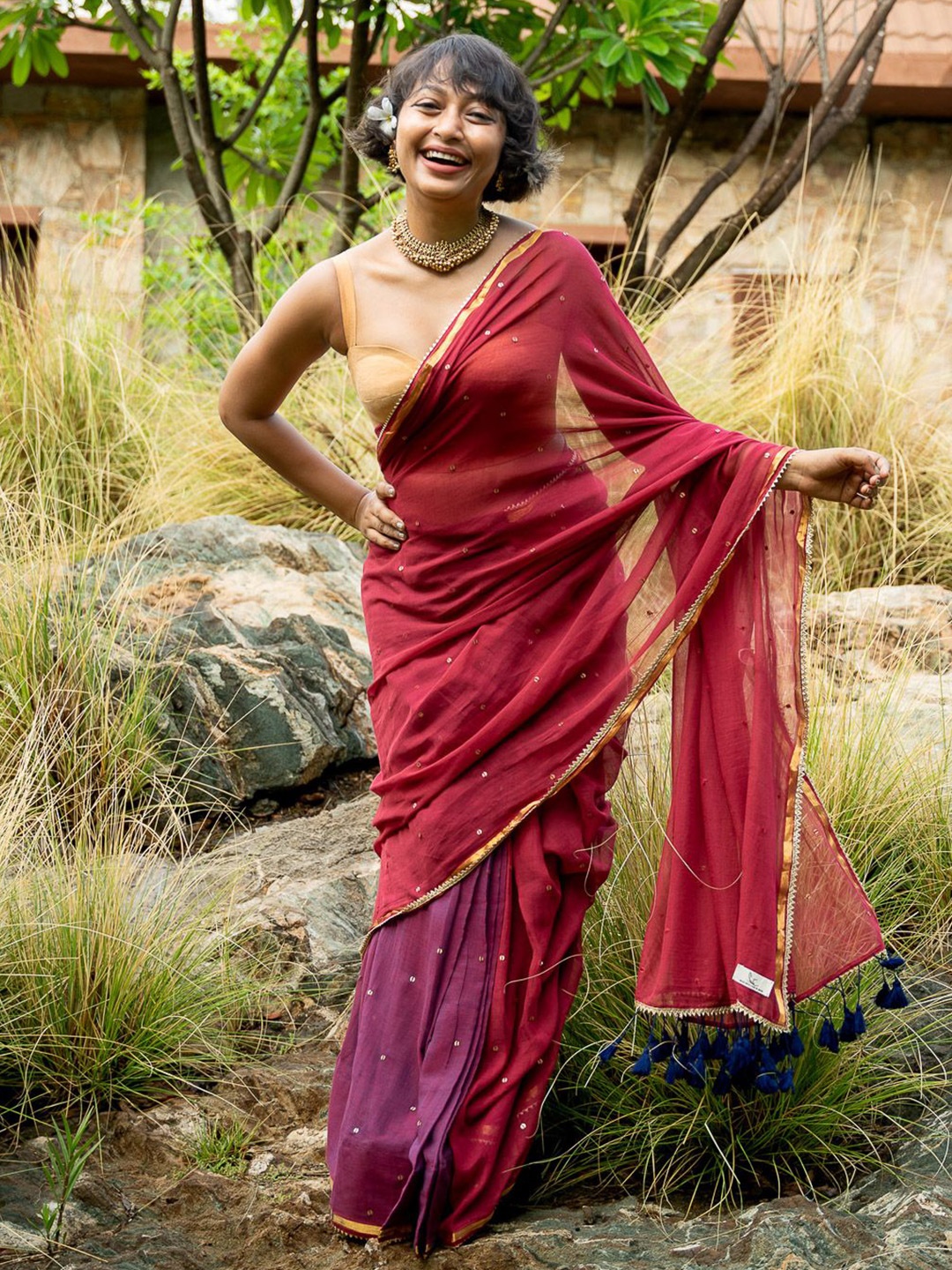 

Suta Gotta Patti Pure Cotton Ready to Wear Saree, Maroon