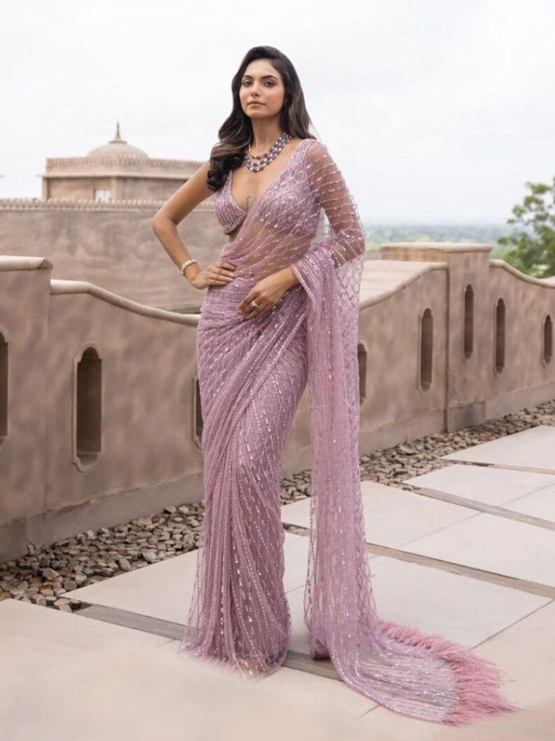 

Sanwariya Silk Embellished Sequinned Mysore Silk Saree, Pink