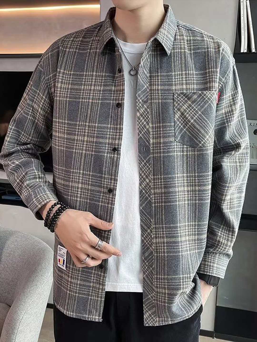 

StyleCast Men Tartan Checks Opaque Checked Casual Shirt, Grey