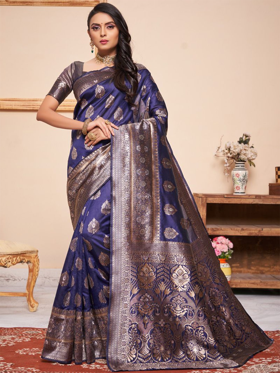 

ASISA Ethnic Motifs Zari Saree, Blue