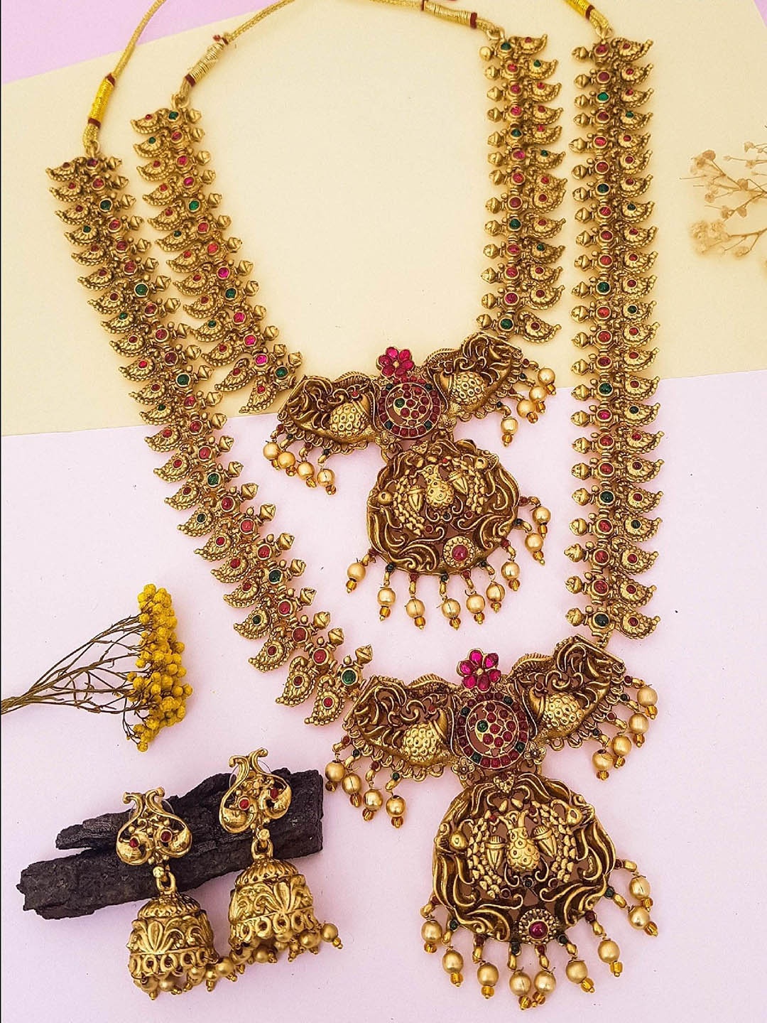 

GRIIHAM Gold-Plated Cubic Zirconia Studded Antique Necklace and Earrings