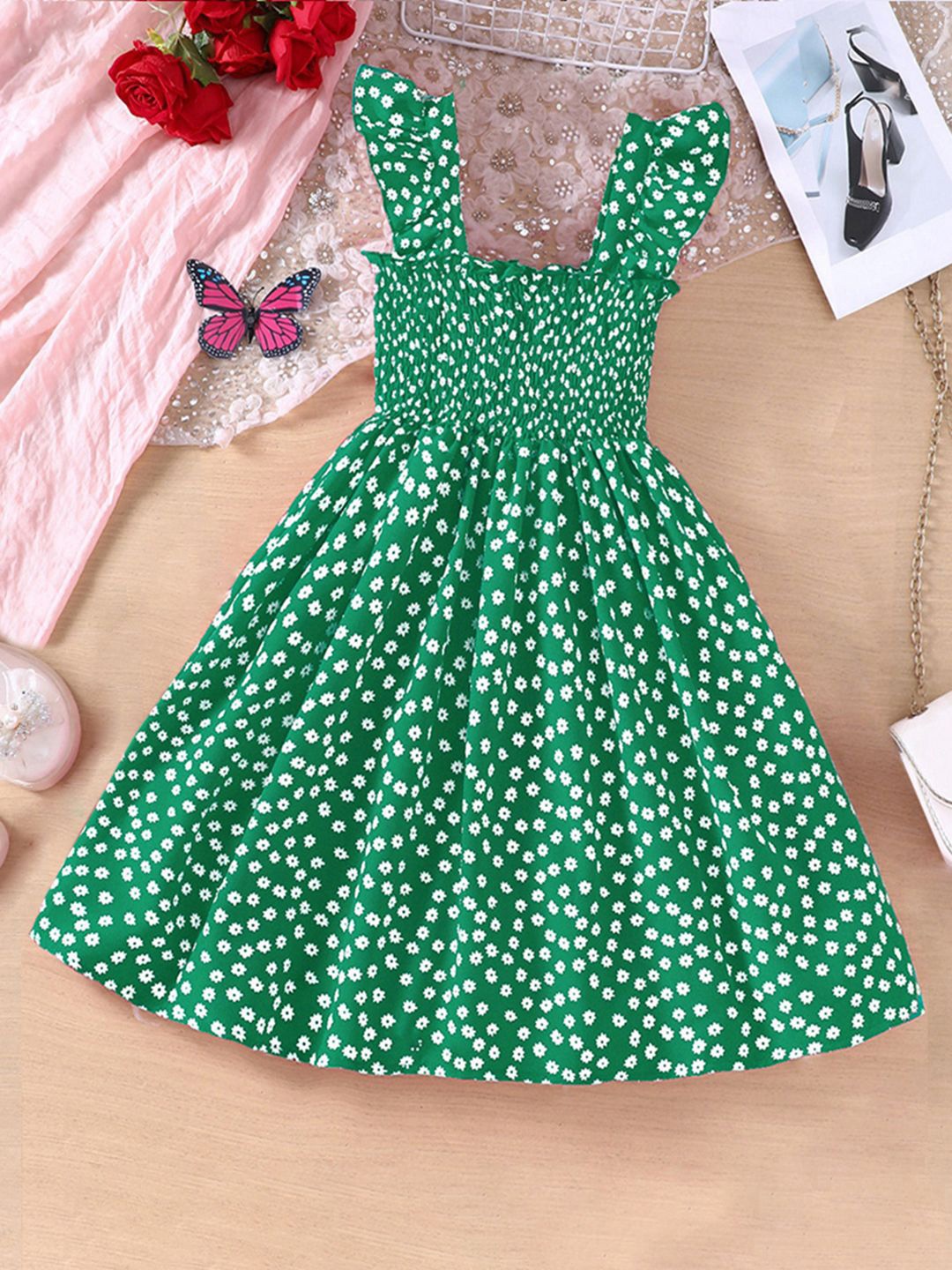 

INCLUD Polka Dot Printed Fit & Flare Dress, Green