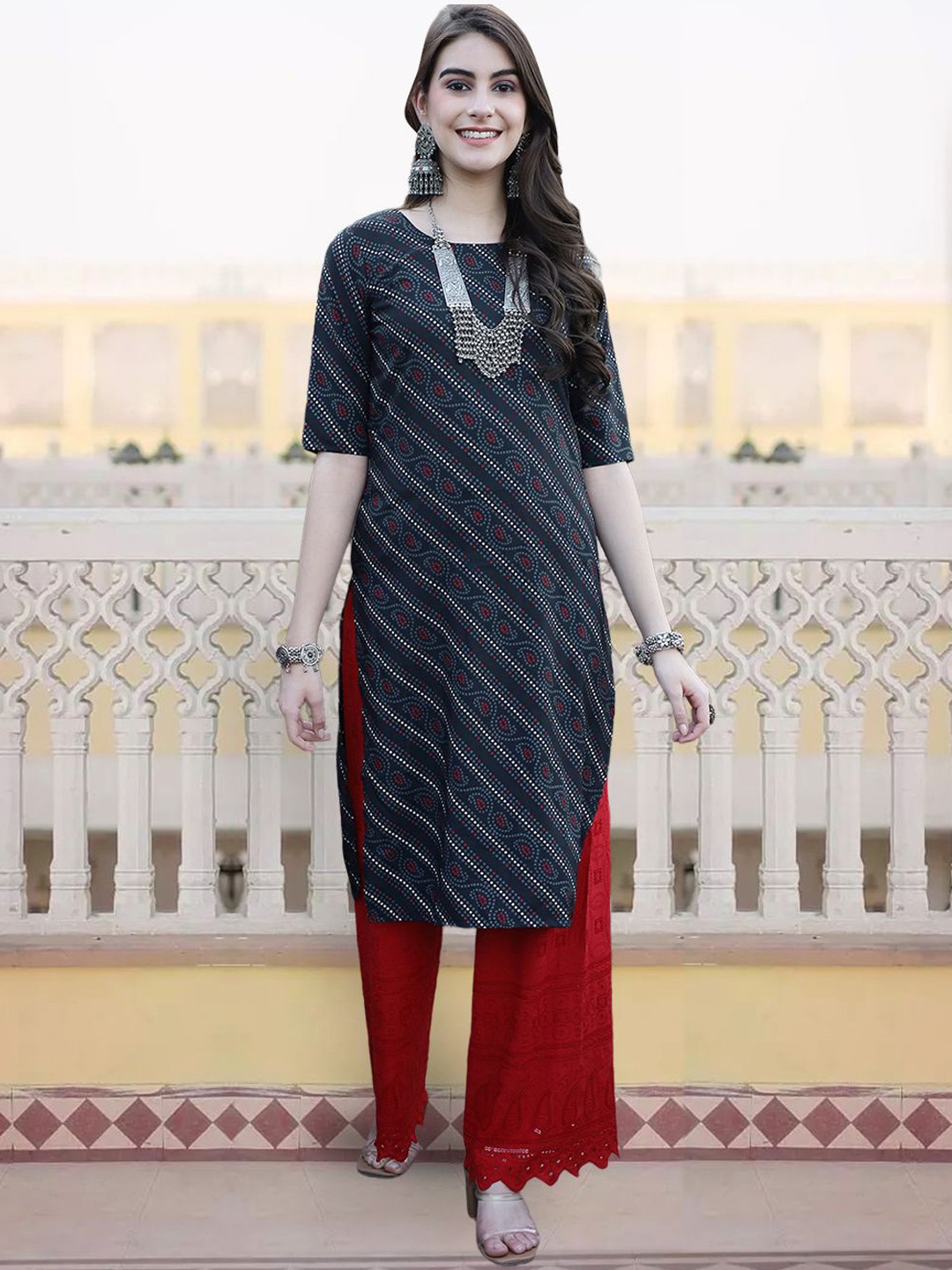 

7Threads Abstract Printed Straight Kurta, Blue