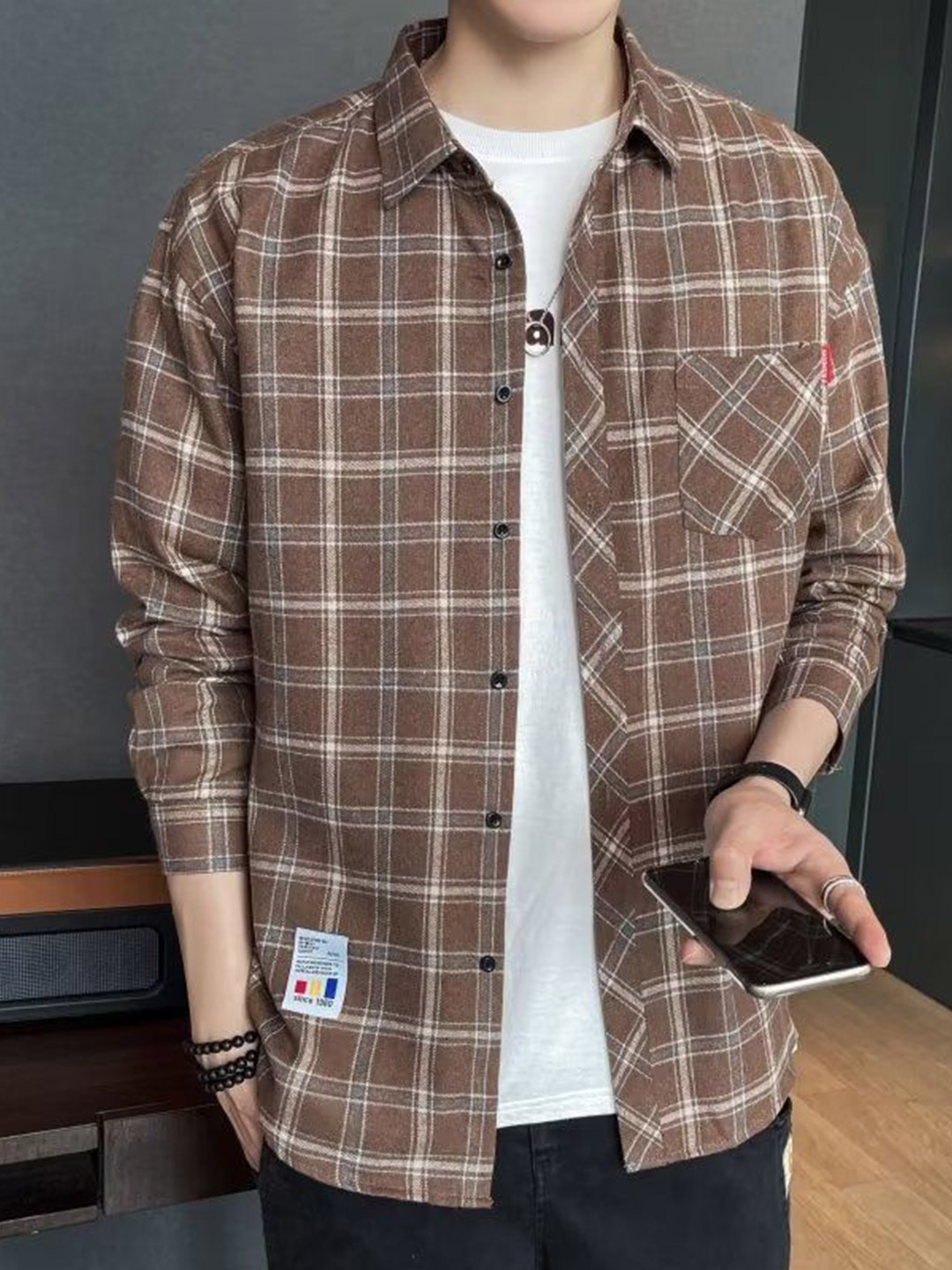 

StyleCast Men Tartan Checks Opaque Checked Casual Shirt, Brown