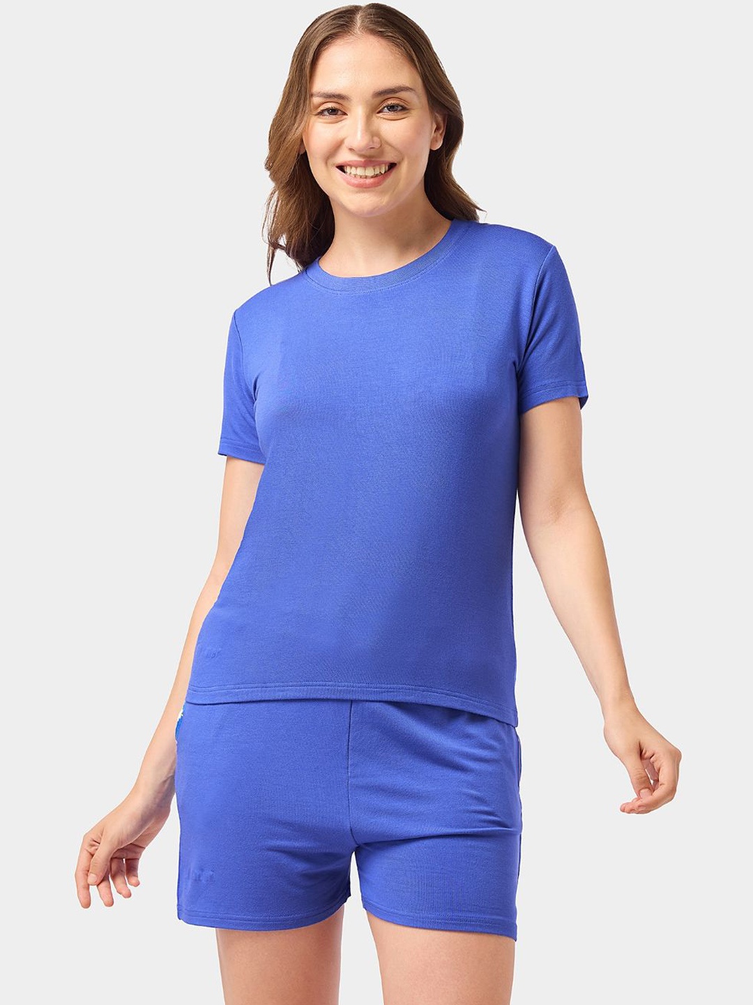 

bummer Round Neck Micro Modal T-Shirt With Shorts, Blue