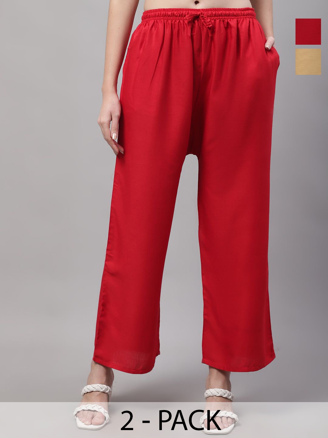 

Jinfo Women 2 Knitted Ethnic Palazzos, Red