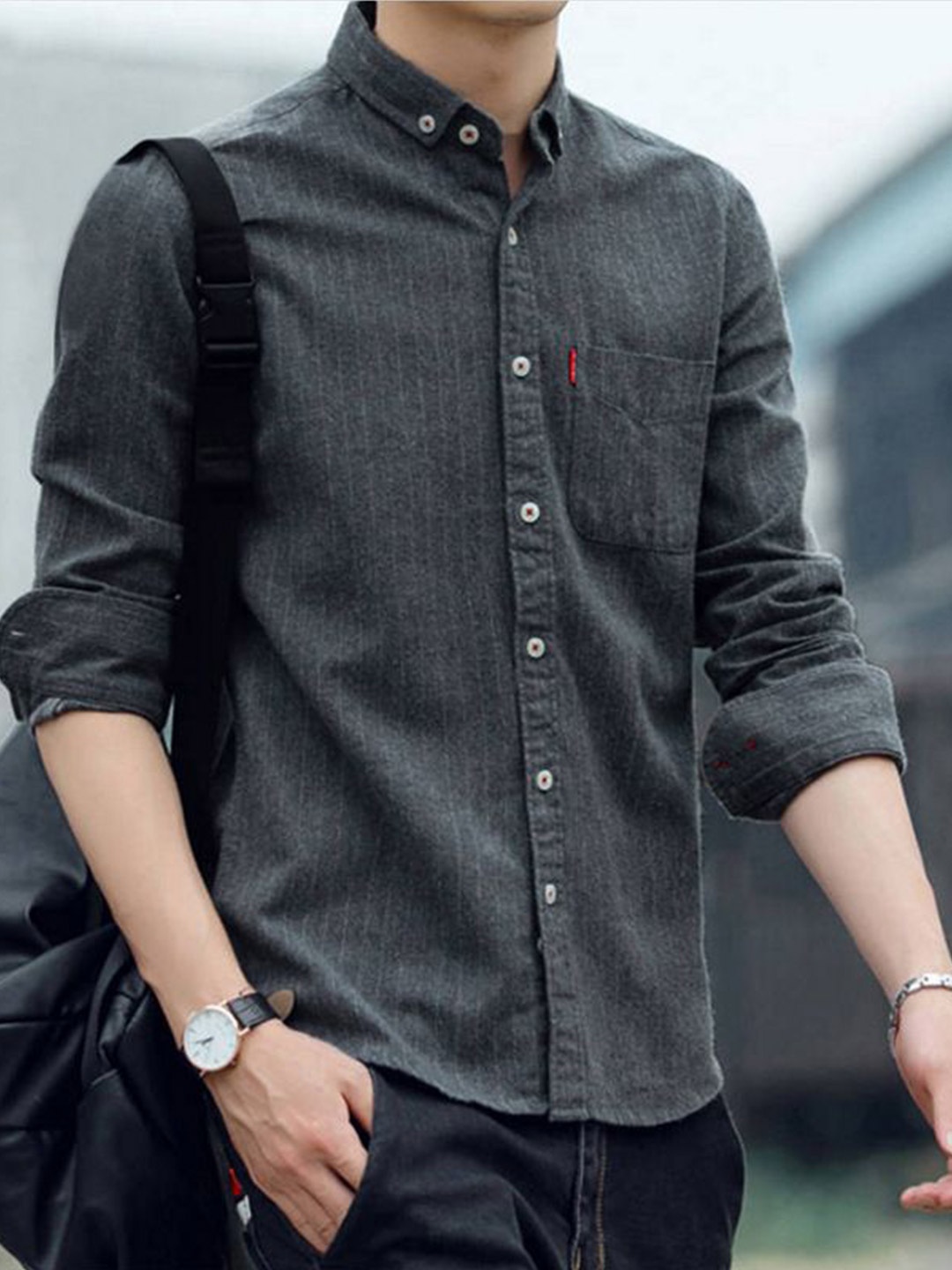 

StyleCast Men Slim Fit Faded Opaque Faded Casual Shirt, Charcoal