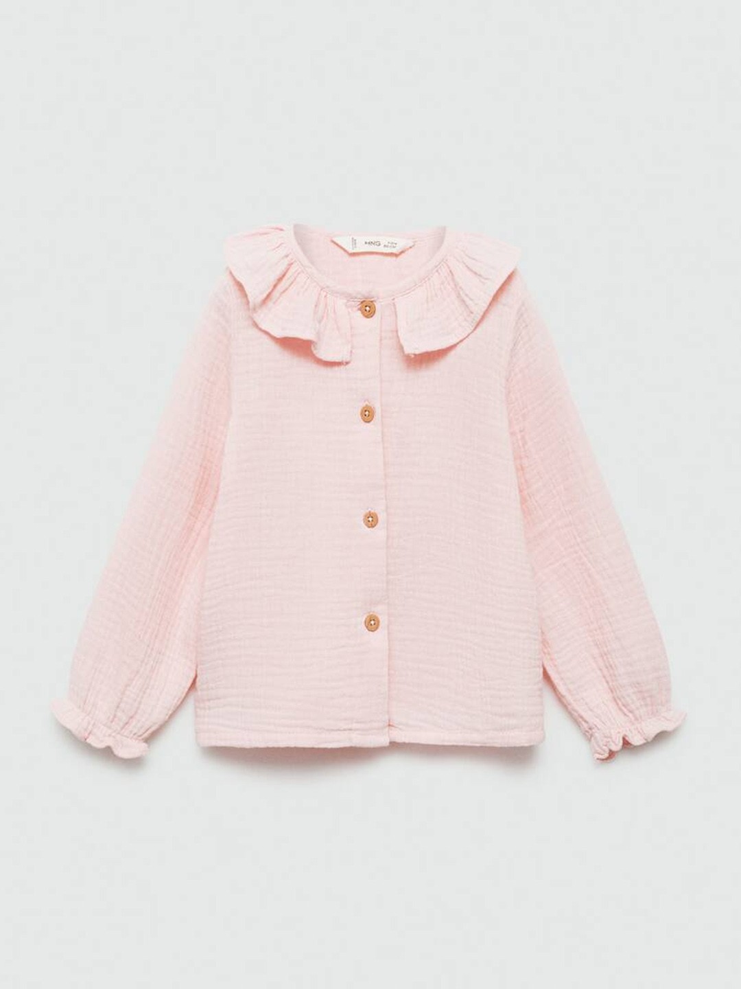 

Mango Kids Girls Cotton Puff Sleeve Ruffle Detail Shirt Style Top, Pink