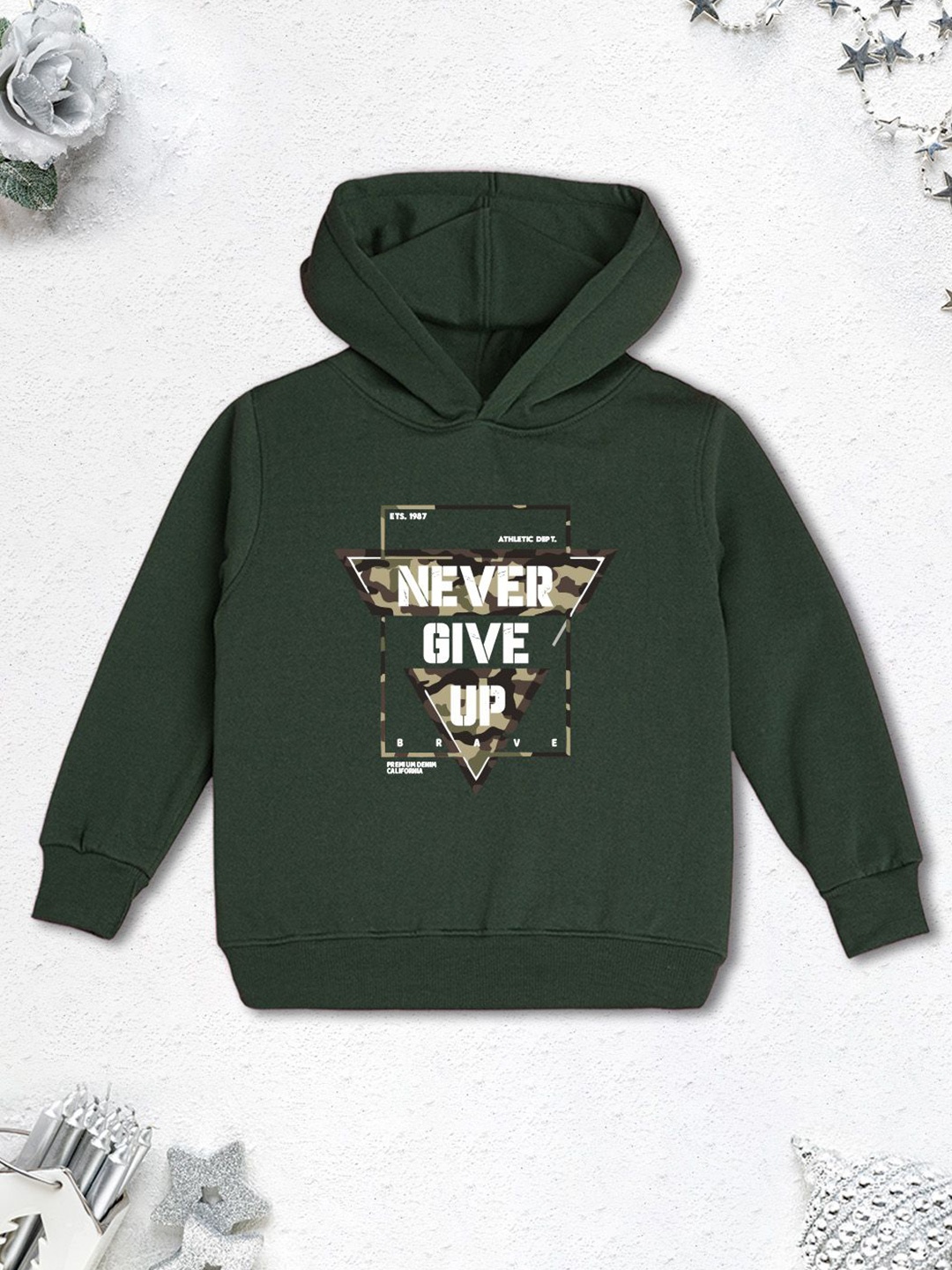

NUSYL Boys Printed Hooded Sweatshirt, Green