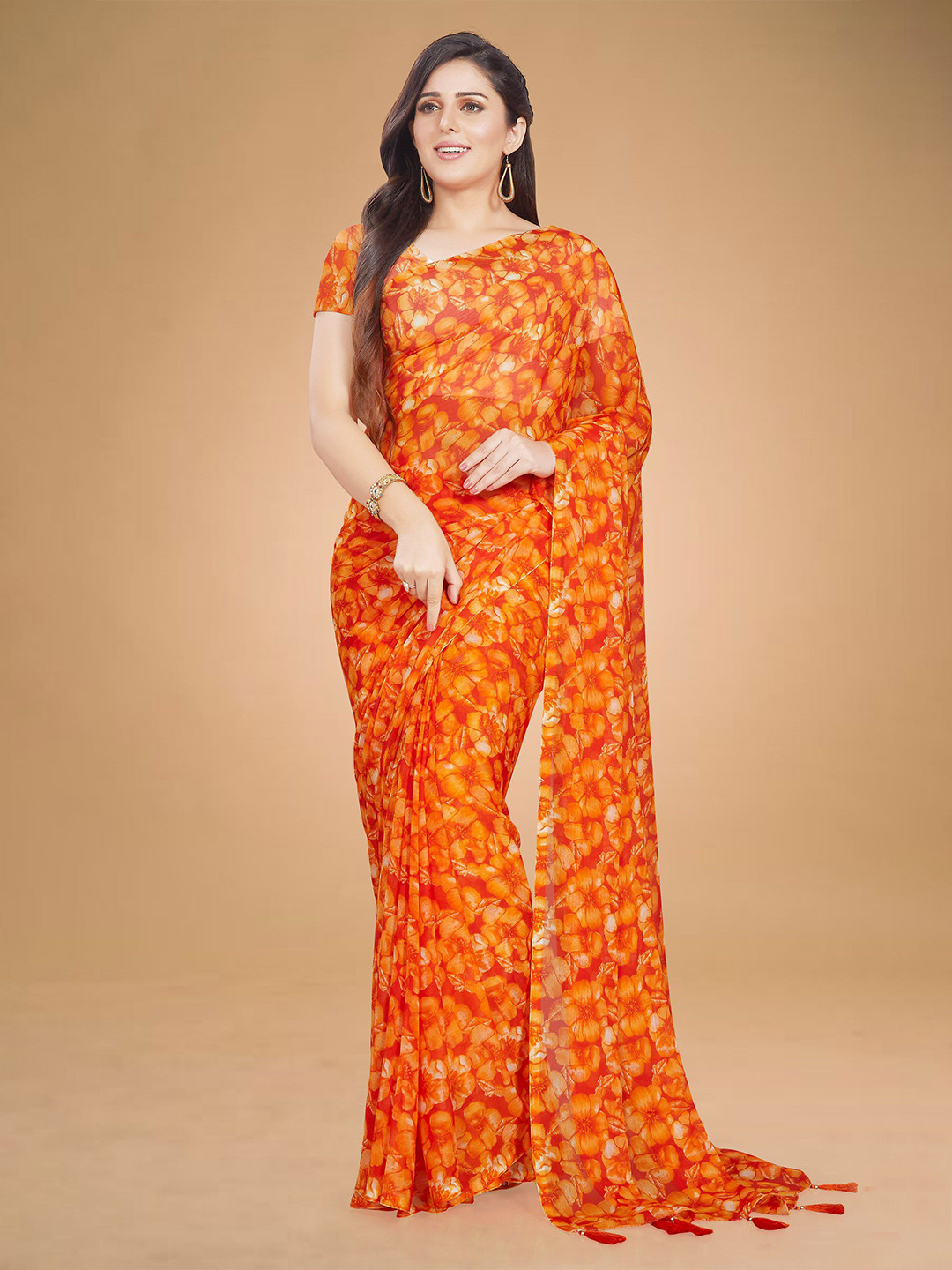 

Rani Saahiba Printed Floral Saree, Orange