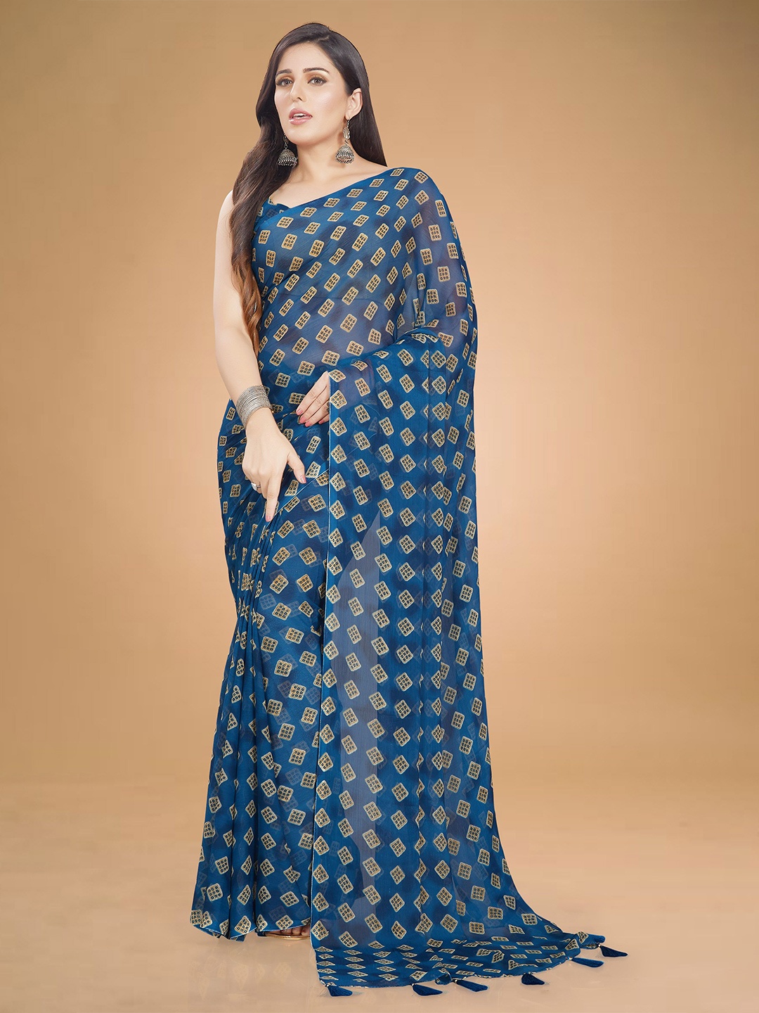 

Rani Saahiba Bandhani Printed Saree, Blue