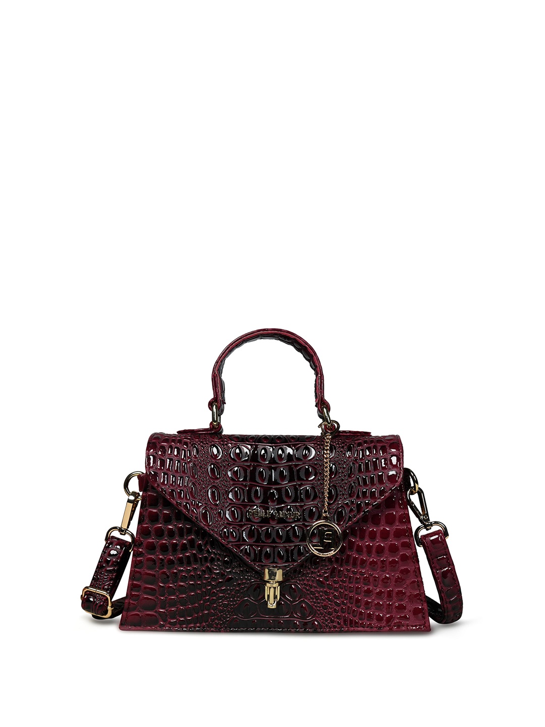 

PELLE LUXUR Textured PU Structured Satchel, Burgundy