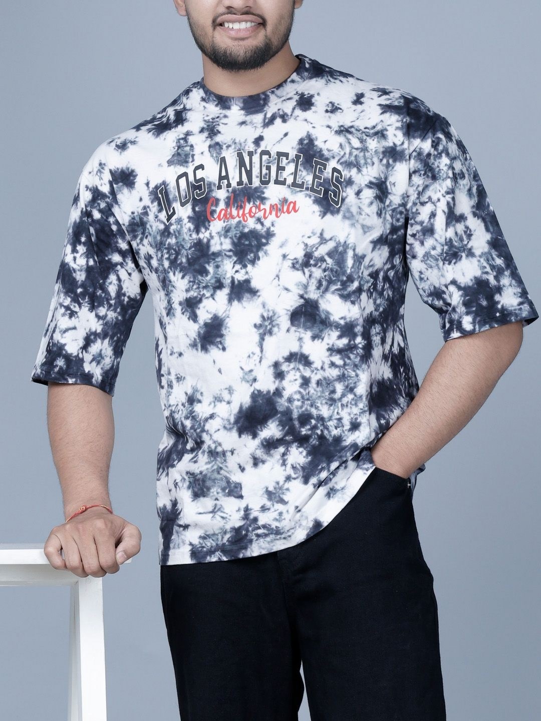 

Eyebogler Men Tie and Dye Dyed Bohemian Raw Edge T-shirt, White