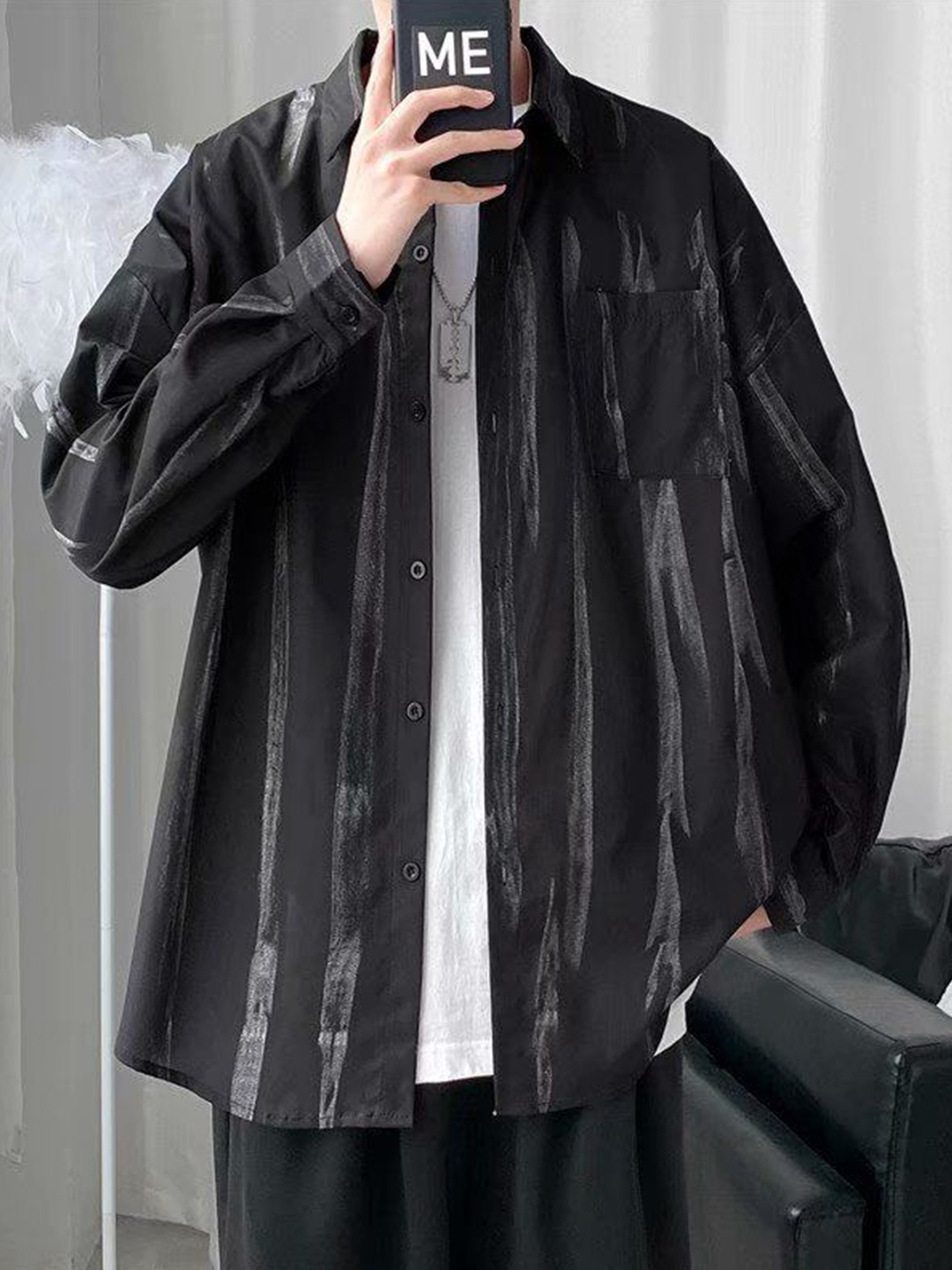 

StyleCast Men Opaque Striped Casual Shirt, Black