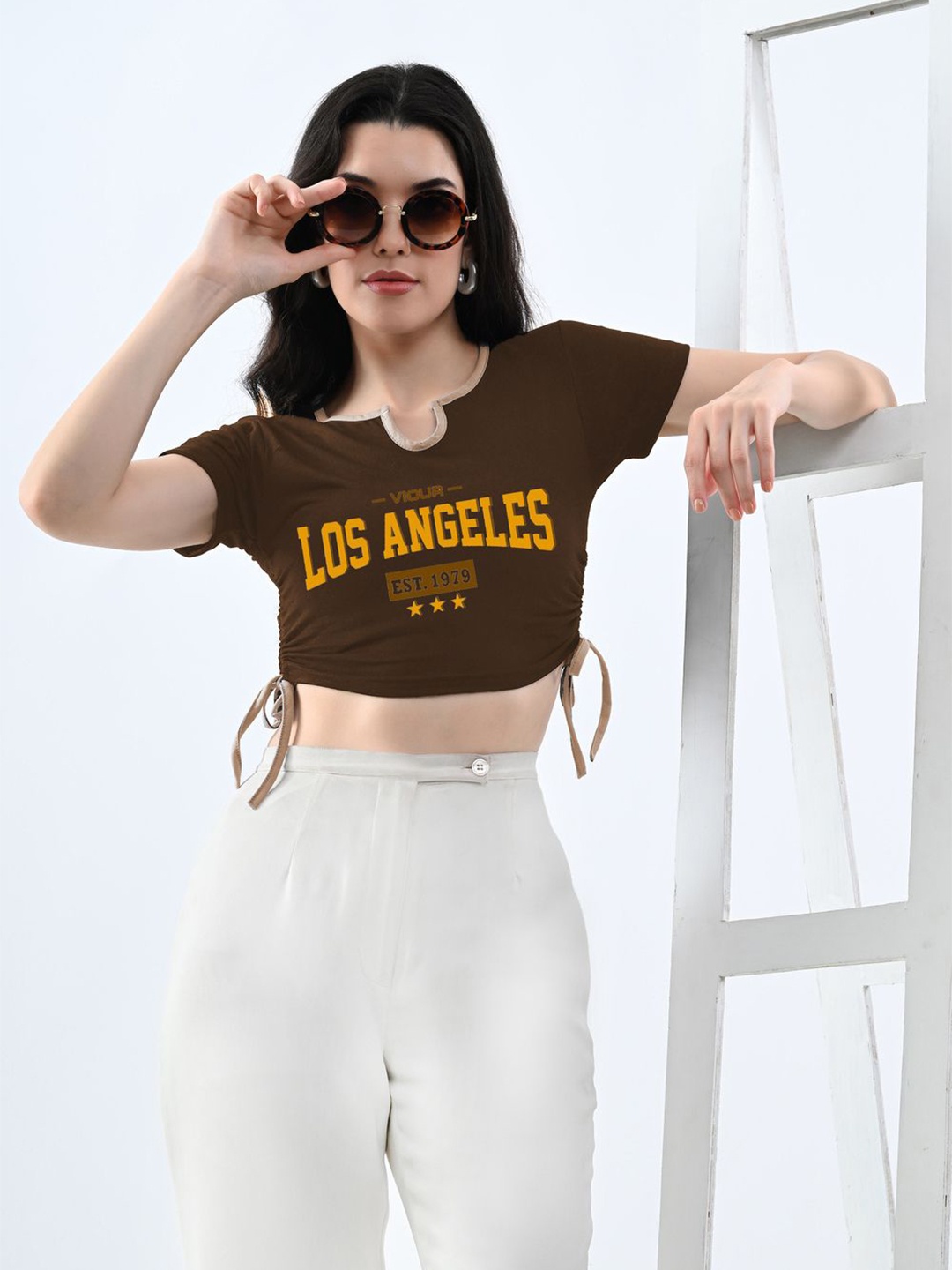 

CLAFOUTIS Print Cotton Crop Top, Brown
