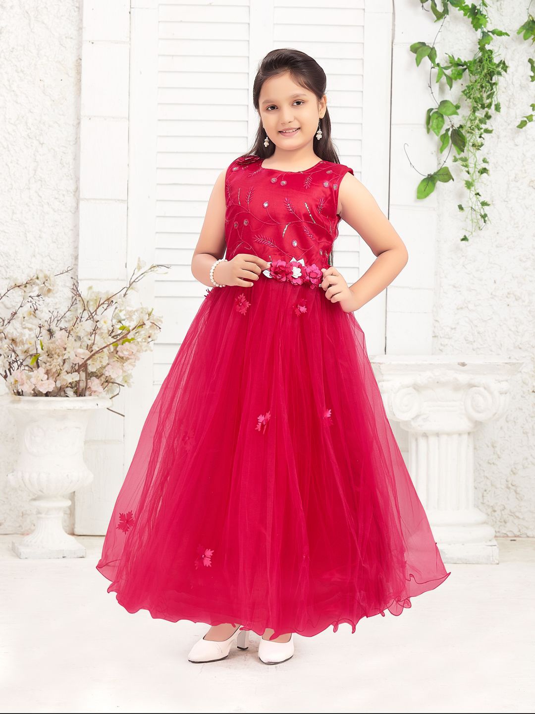

Aarika Girls Embellished Net Maxi Dress, Pink