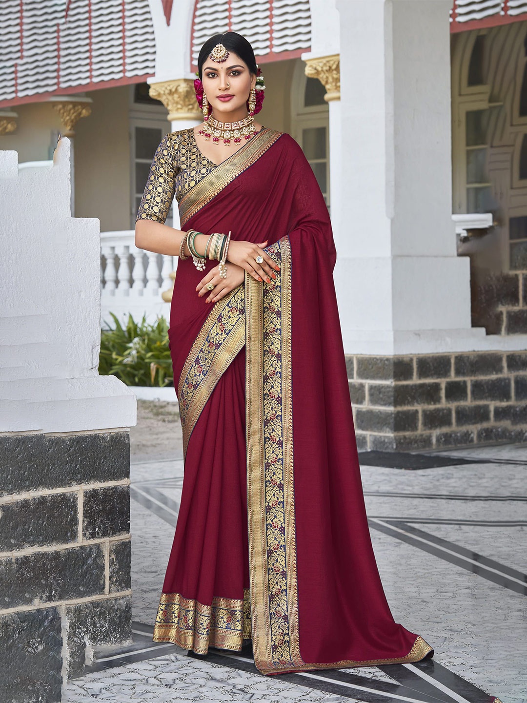 

NIRMAL CREATION Zari Pure Silk Saree, Maroon