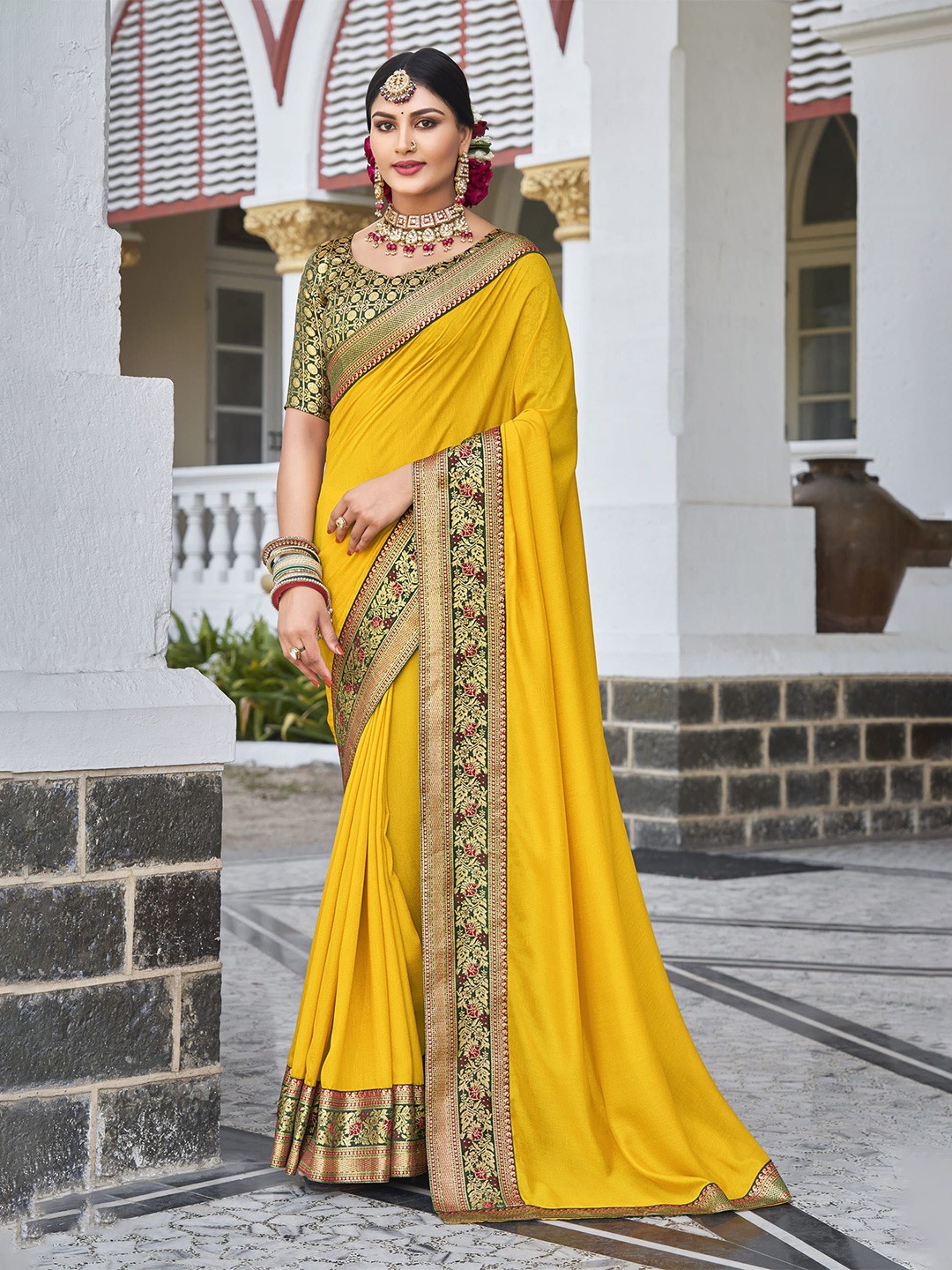 

NIRMAL CREATION Zari Pure Silk Saree, Yellow