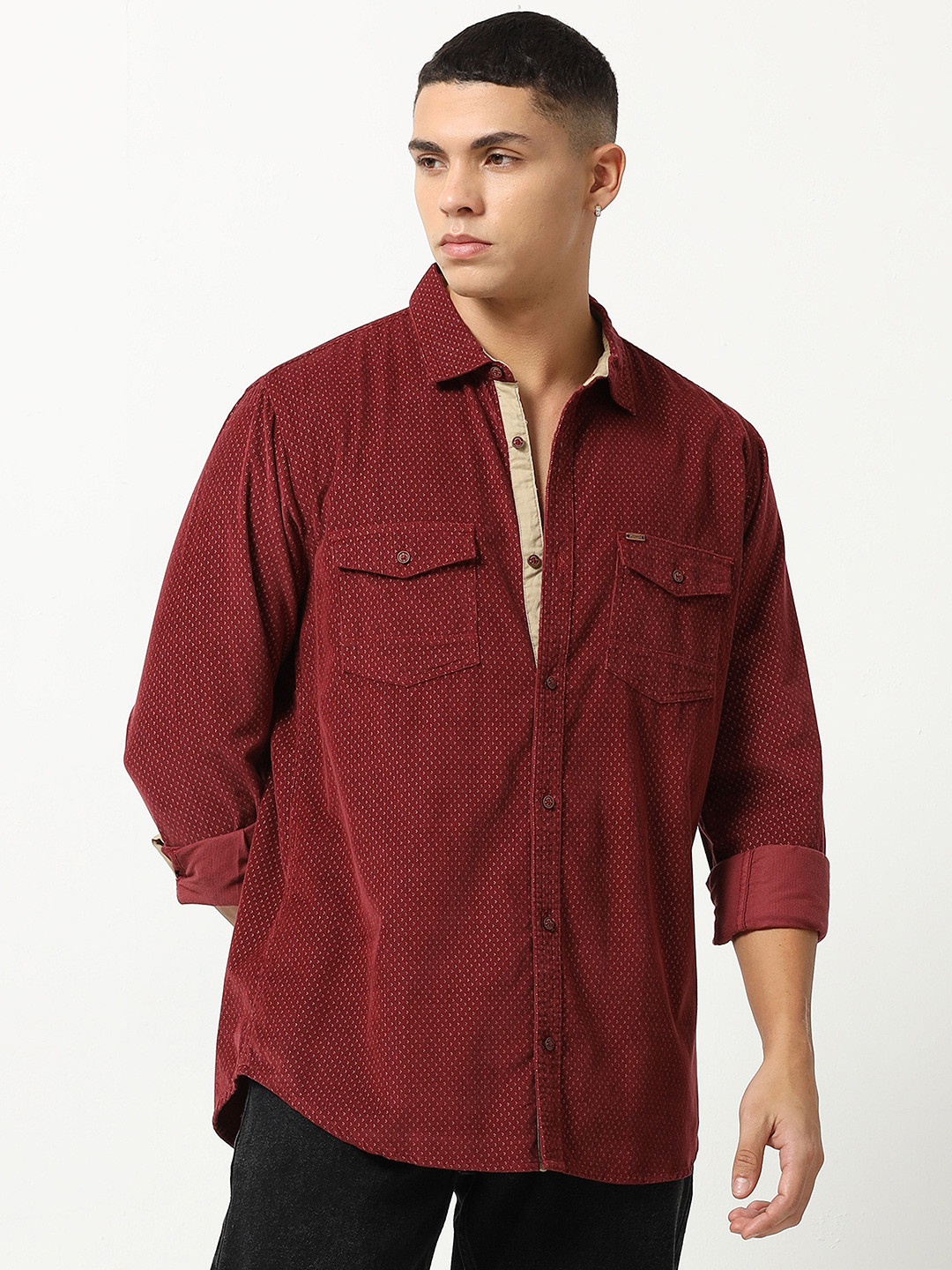 

URBARO Men Smart Slim Fit Opaque Checked Casual Shirt, Maroon