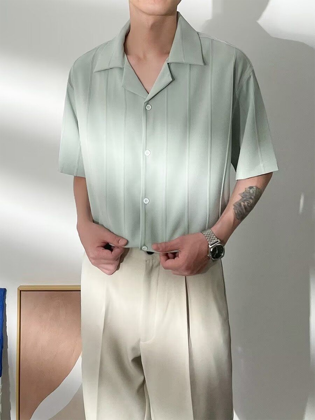 

StyleCast Men Opaque Striped Formal Shirt, Green