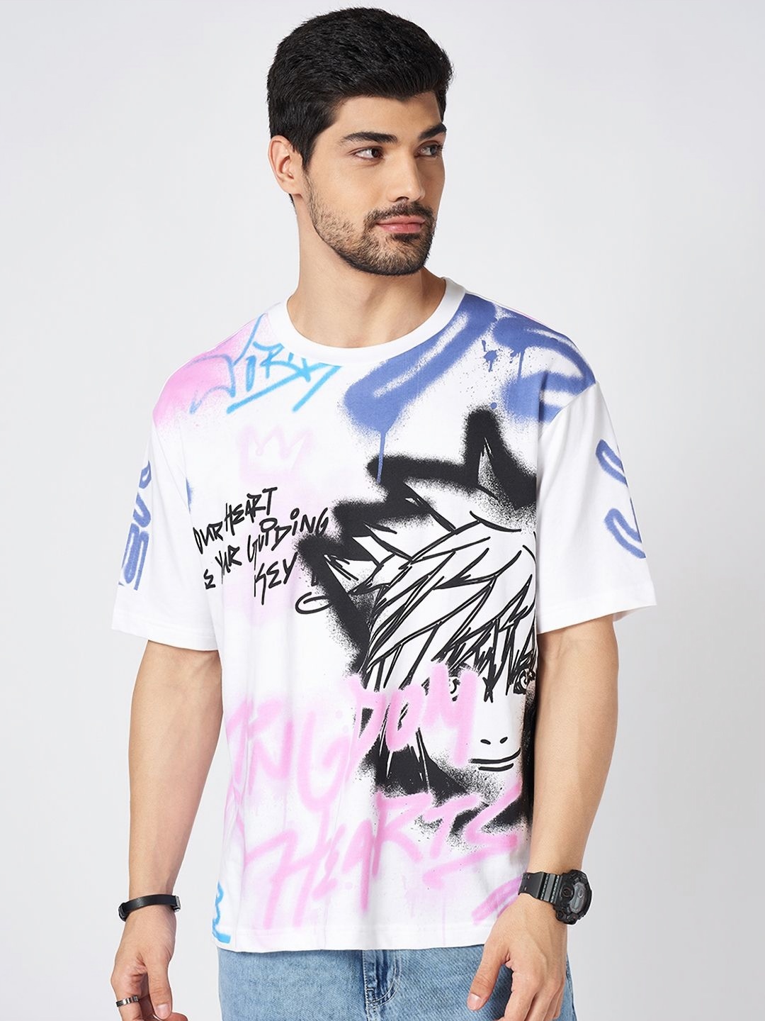 

People Men Graphic Printed Round Neck Cotton Boxy T-Shirt, White