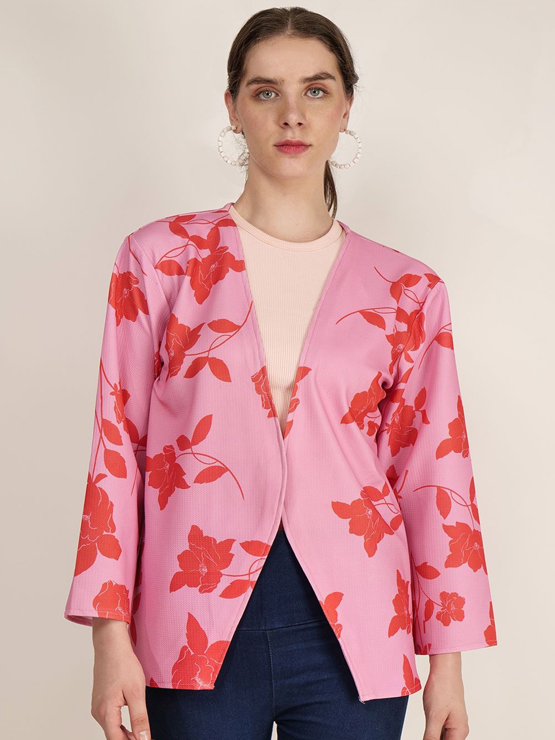 

Frolic Rolic Knitted Polyester Floral Print Shrug, Pink