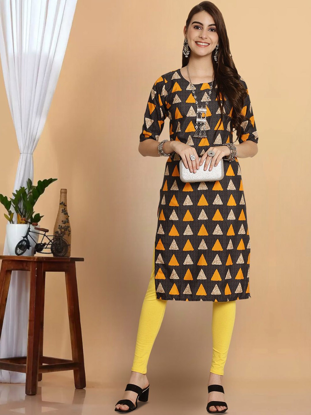 

7Threads Women Ethnic Motifs Striped Floral Crepe Kurta, Multi