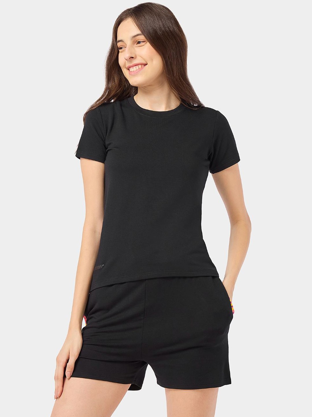 

bummer Round Neck Micro Modal T-Shirt With Shorts, Black