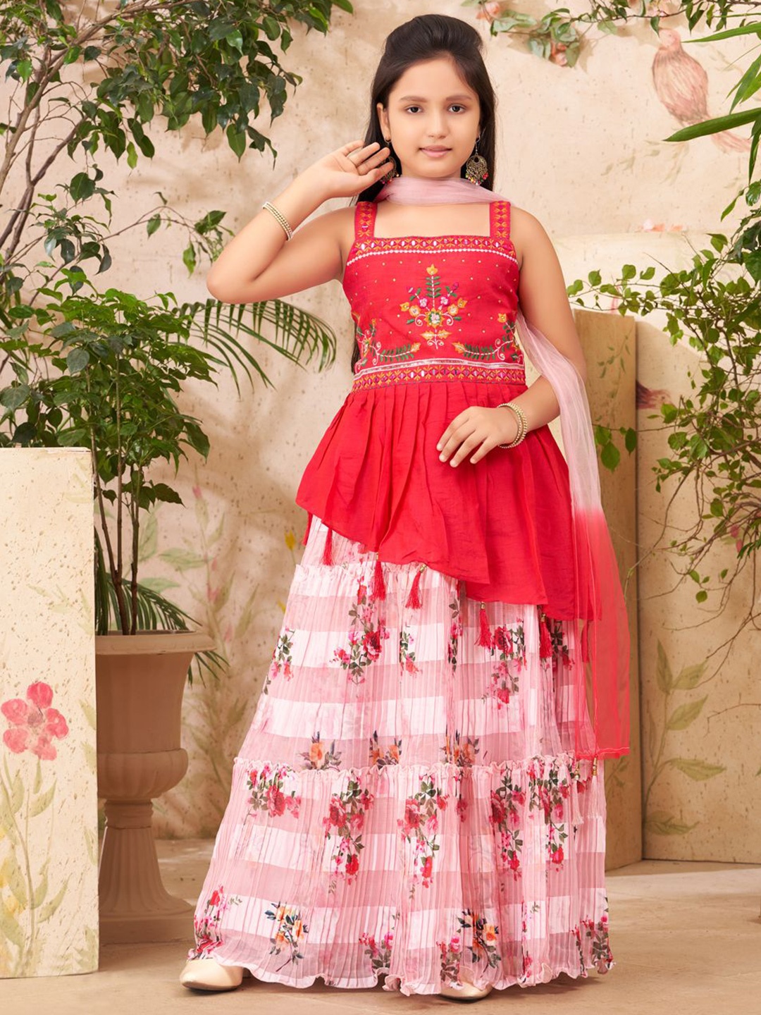 

Aarika Girls Embroidered Ready to Wear Lehenga & Blouse With Dupatta, Pink