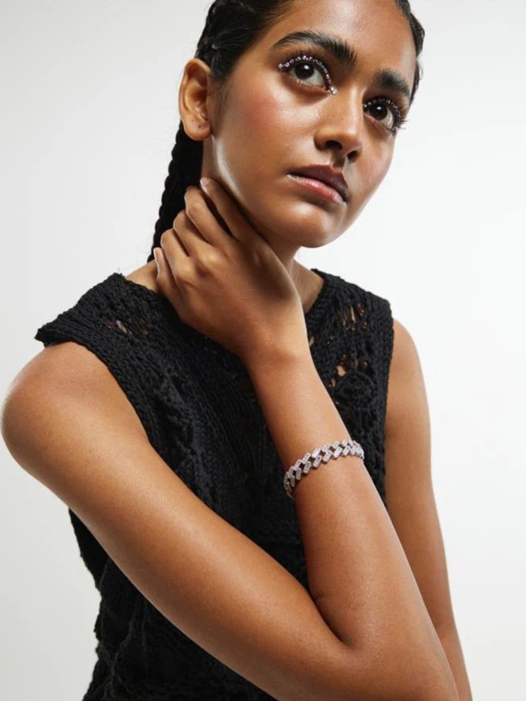 

WRAPGAME INDIA Unisex Brass Cubic Zirconia Rhodium-Plated Wraparound Bracelet, Silver