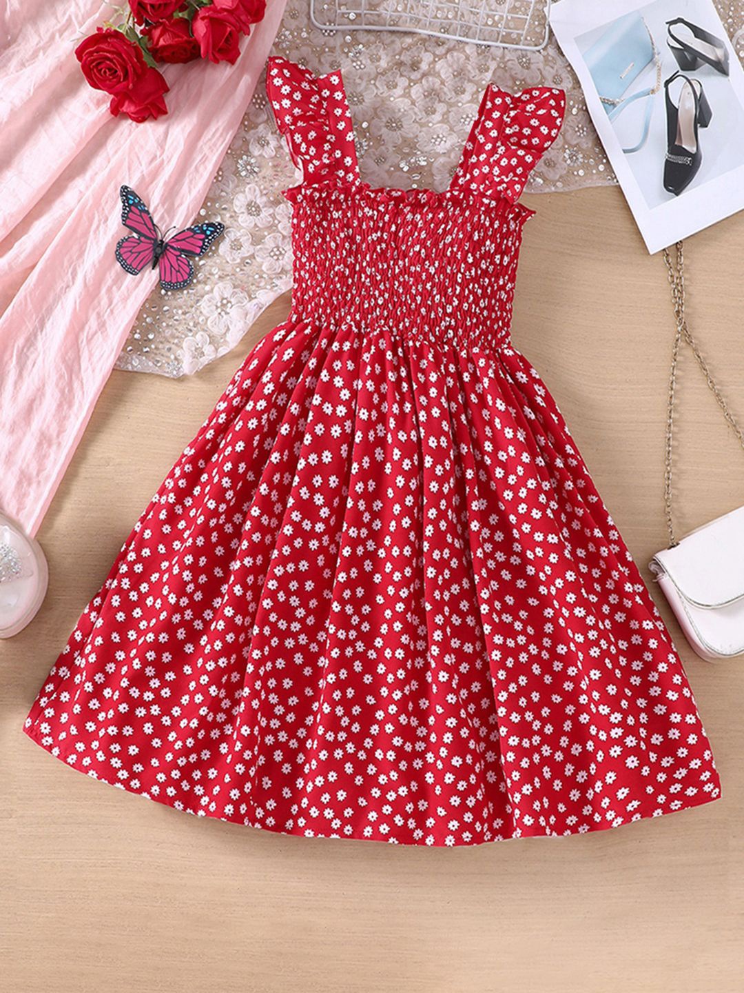 

INCLUD Floral Print Fit & Flare Dress, Red