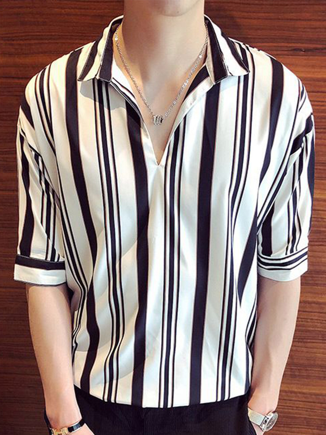 

StyleCast Men Slim Fit Multi Stripes Opaque Striped Party Shirt, White