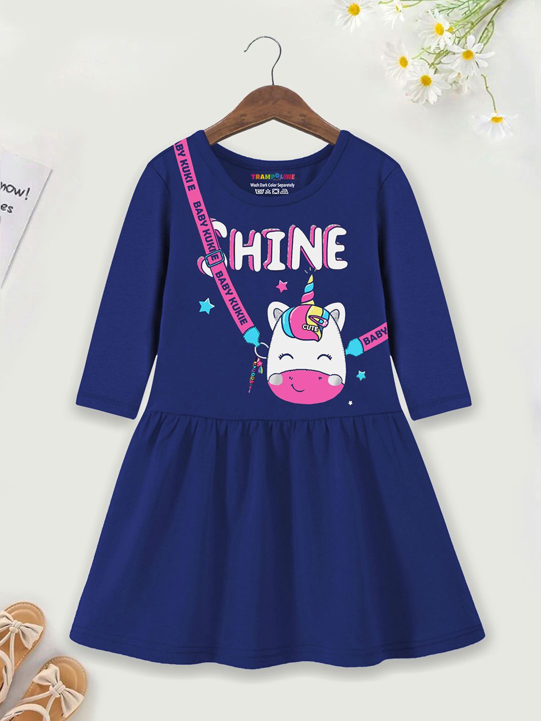 

YK X Trampoline Print Fit & Flare Dress, Blue