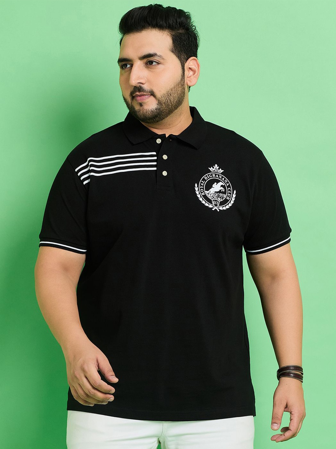

bigbanana Plus Size Polo Collar Cotton T-shirt, Black