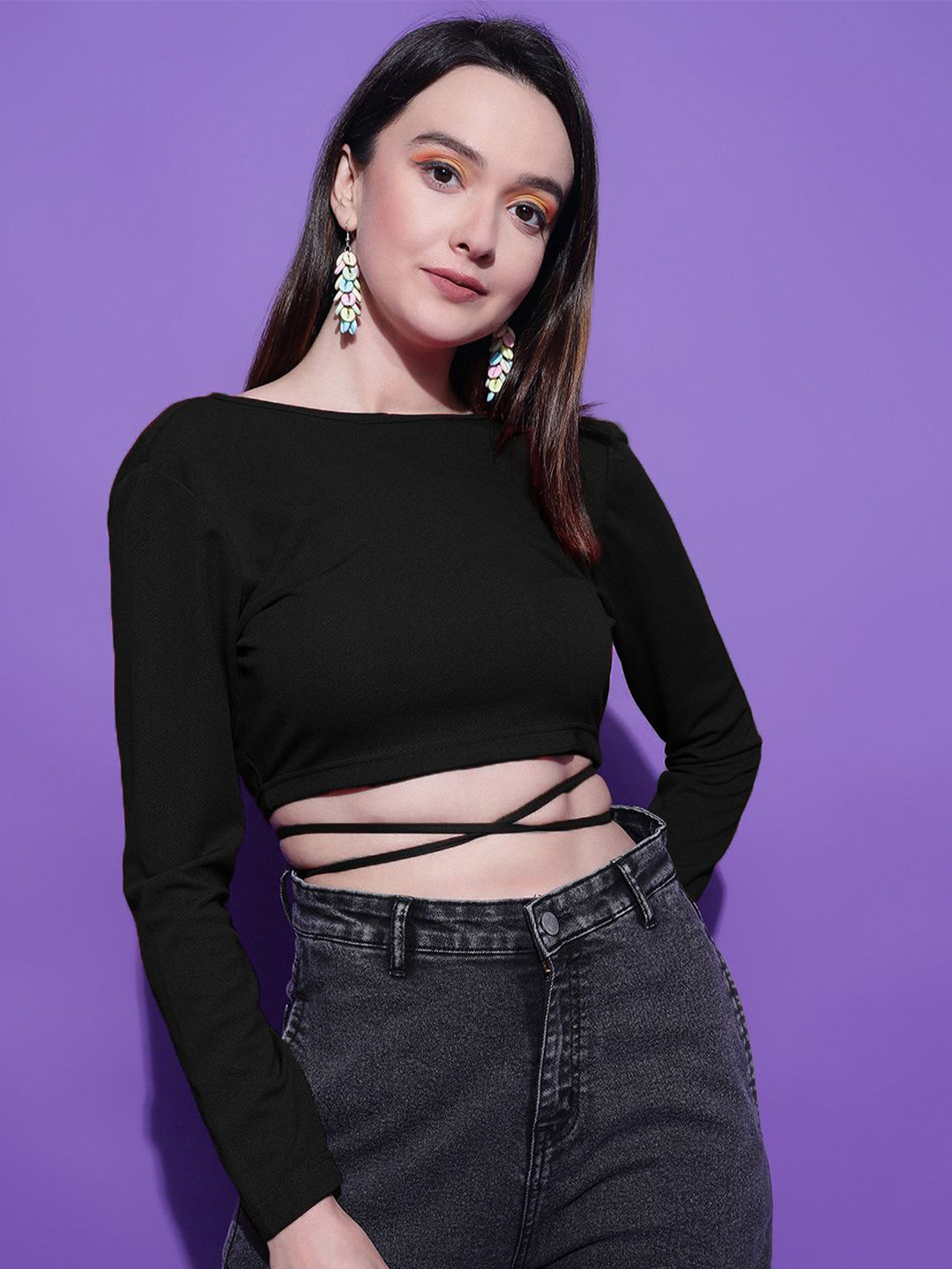 

Kotty Women Solid Boat Neck Top, Black