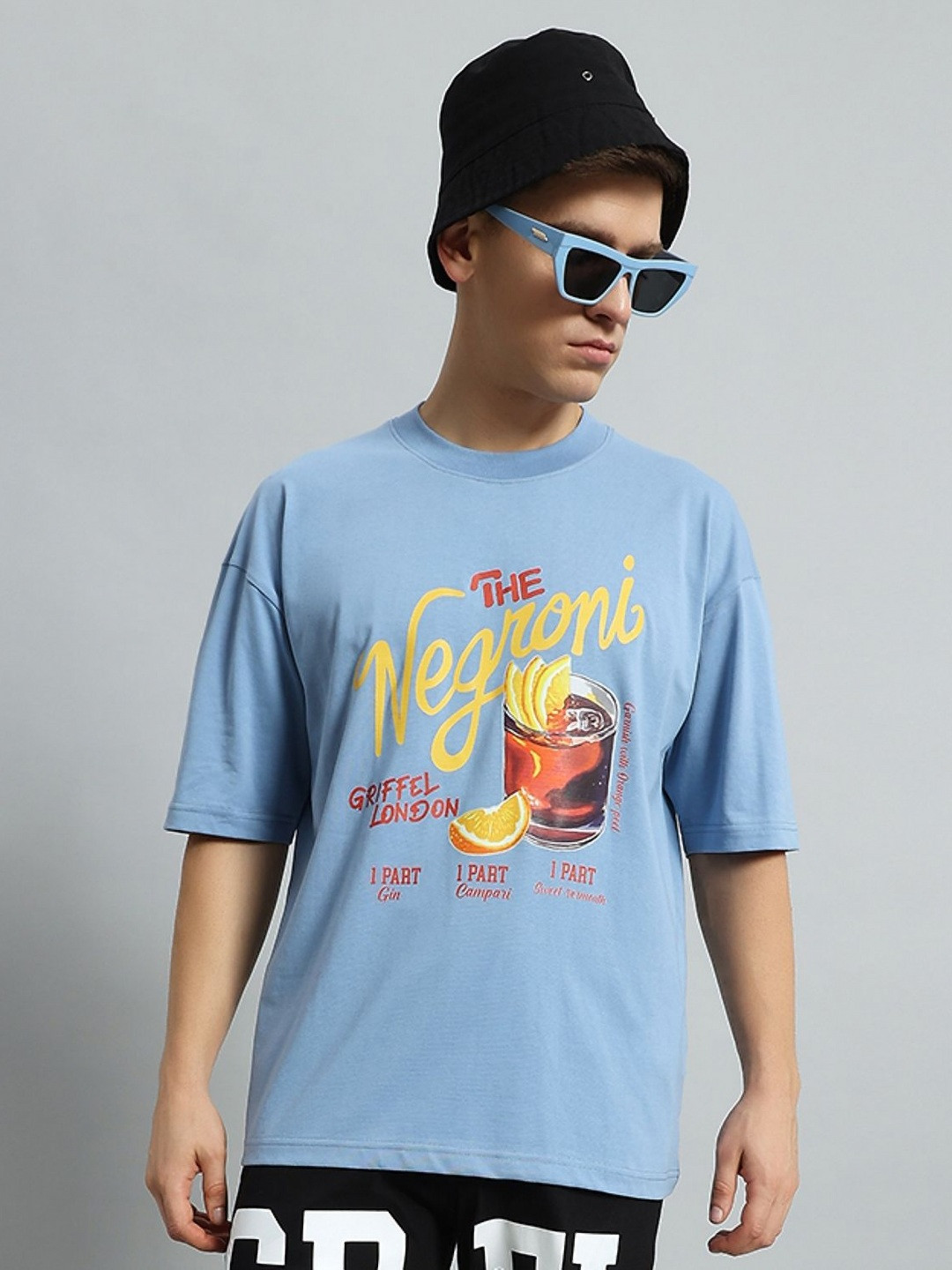 

GRIFFEL Men Graphic Printed Round Neck Cotton Oversized T-Shirt, Blue