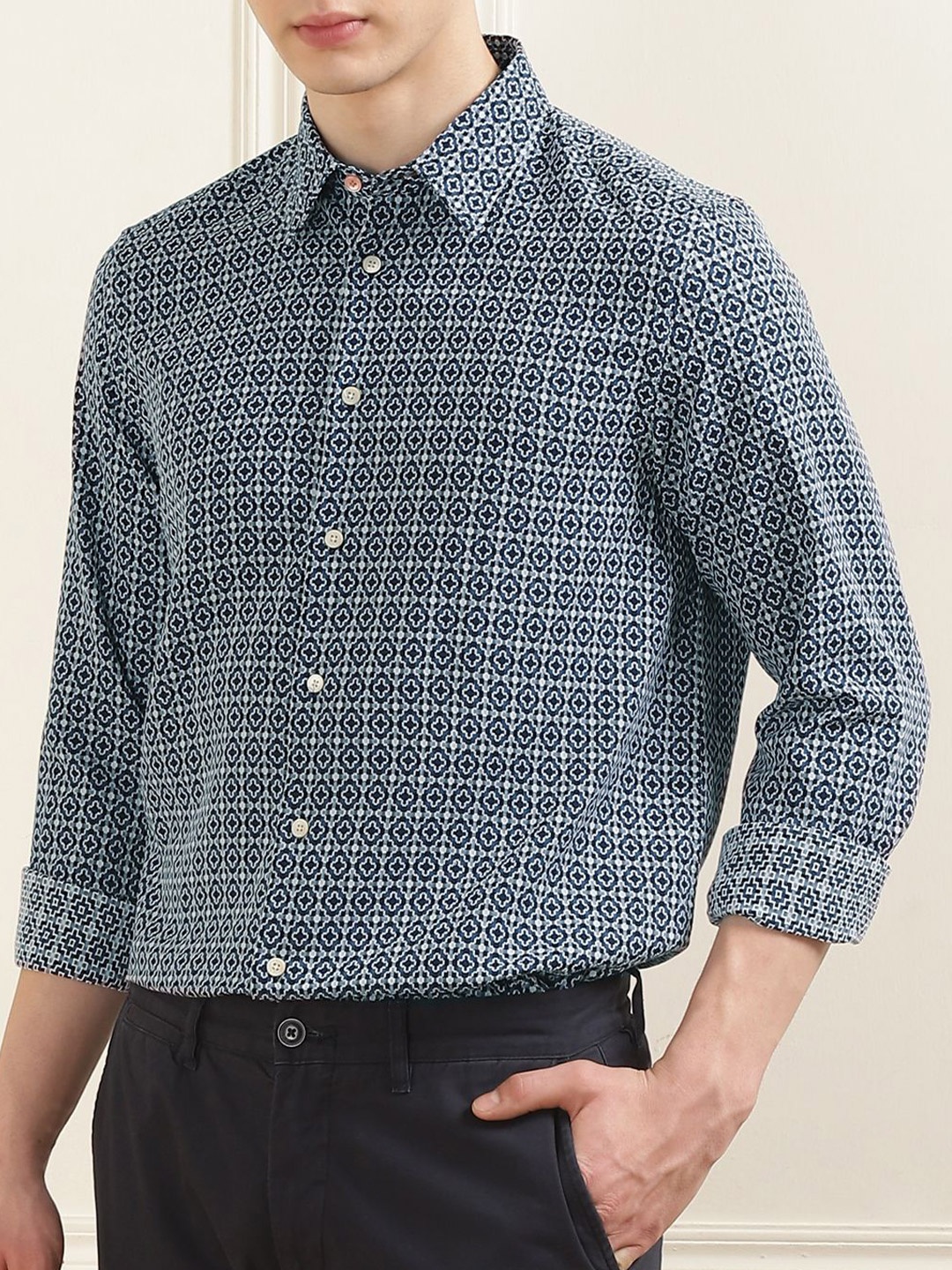 

PS By Paul Smith Men Slim Fit Opaque Printed Casual Shirt, Blue