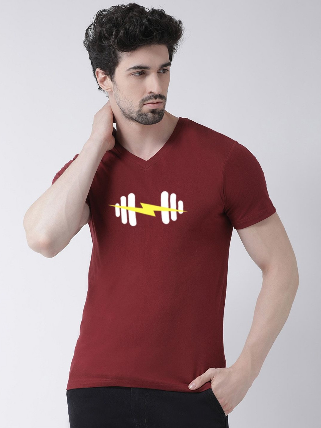 

Friskers Men Graphic Printed V-Neck Cotton T-Shirt, Maroon
